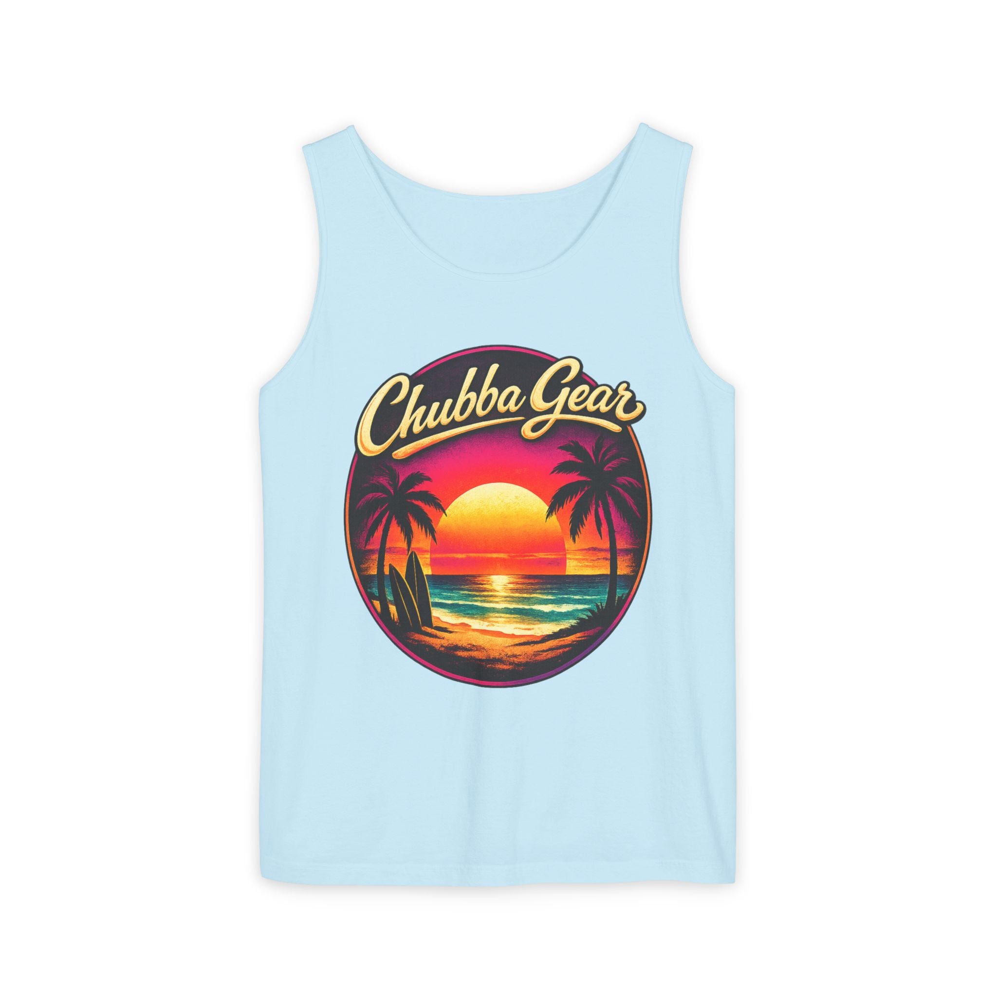 Chubba Gear Sunset Tank Top – Retro Tropical Beach Graphic