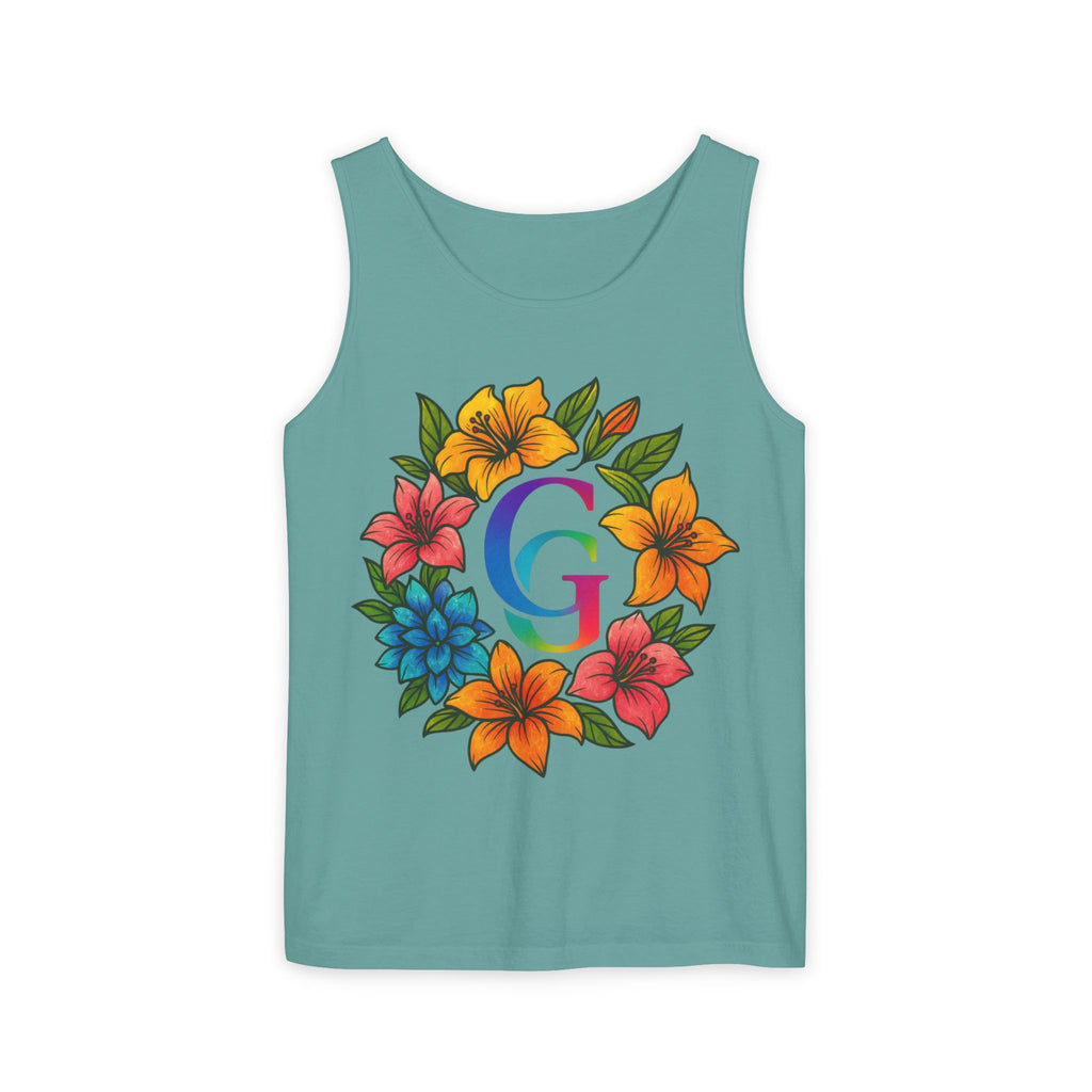 CHUBBA GEAR Floral Monogram Tank Top Tropical Wreath