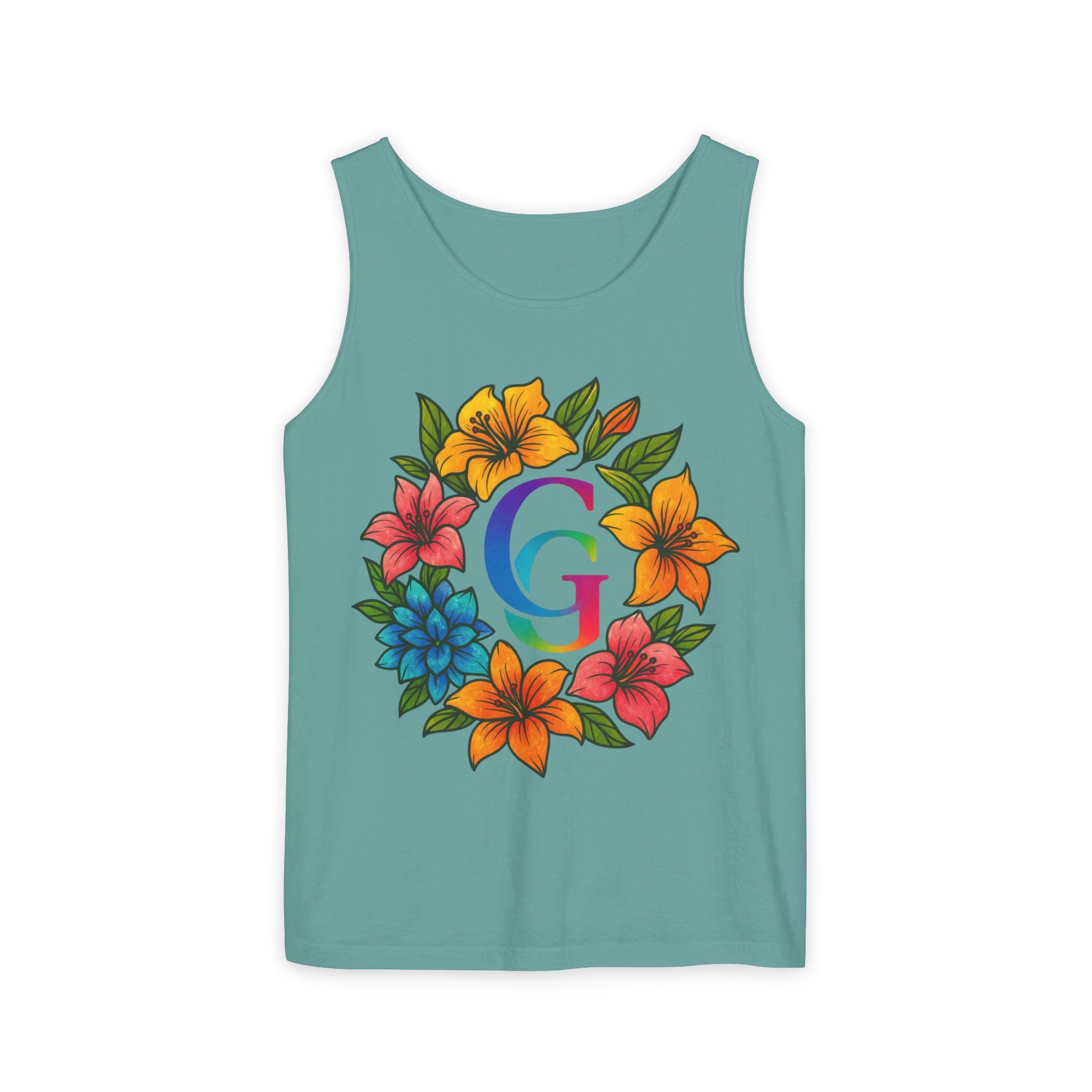 CHUBBA GEAR Floral Monogram Tank Top Tropical Wreath