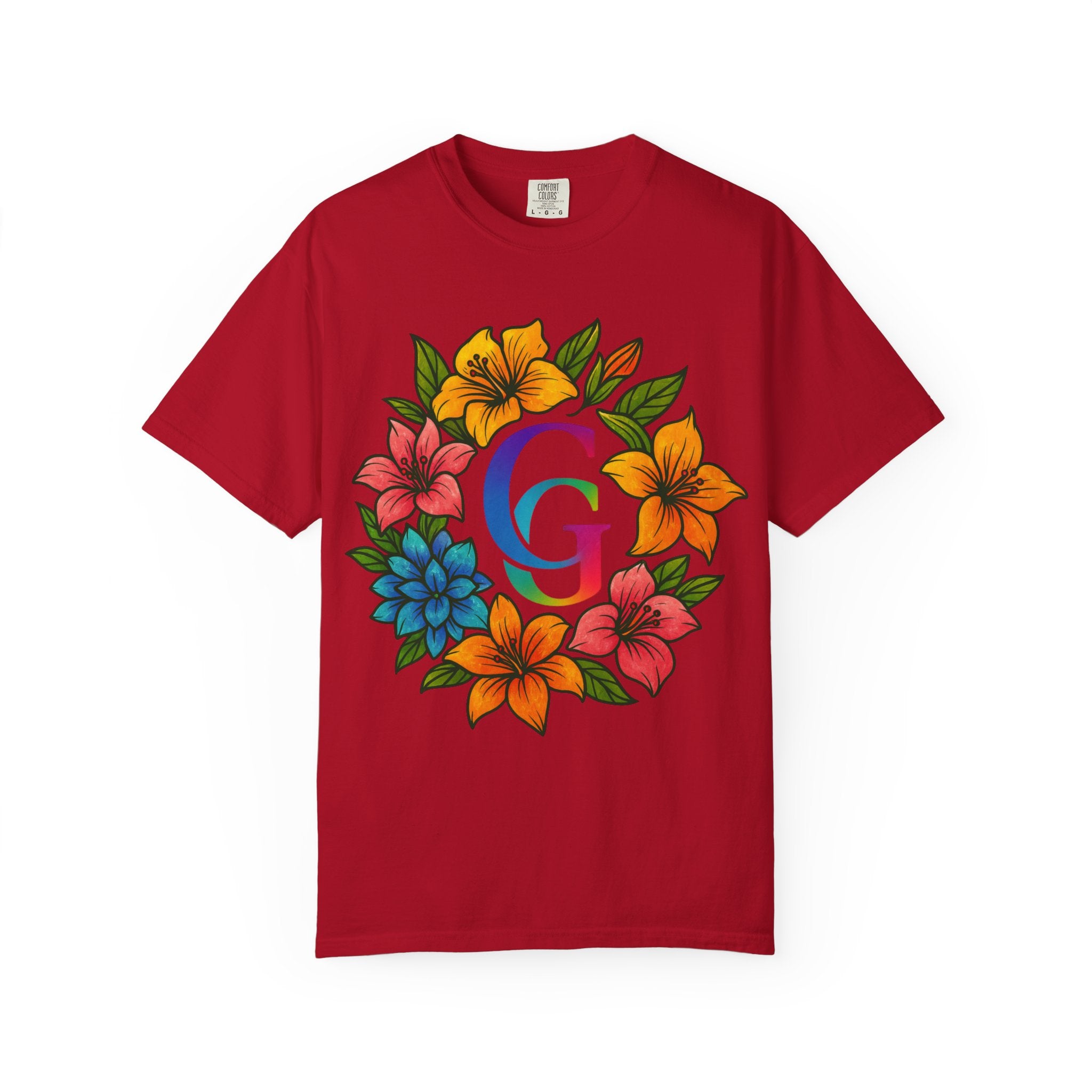 CHUBBA GEAR Floral Monogram T-Shirt | Colorful Flower Wreath