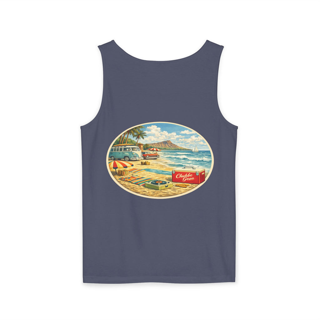 CHUBBA GEAR Vintage Beach Tank Top – Retro 60s Surf Graphic Tropical Summer Shirt