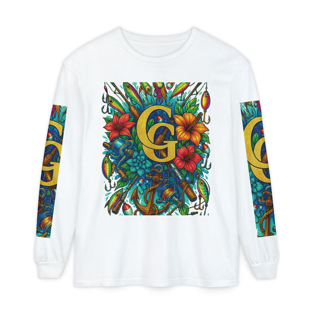 T-Shirt 'Floral Monogram CG' T-Shirt Long Sleeved — Vibrant Tropical Graphic Shirt