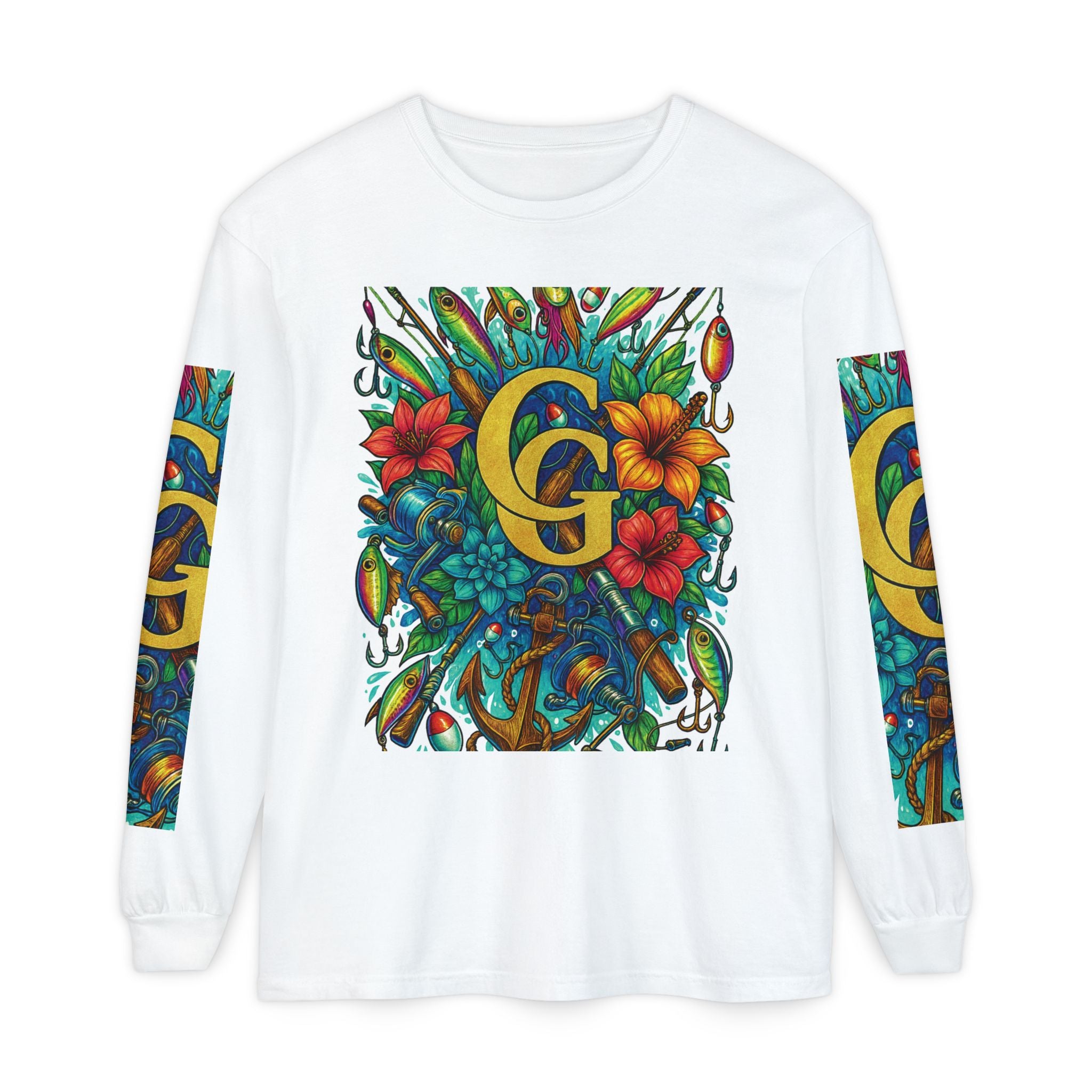 T-Shirt 'Floral Monogram CG' T-Shirt Long Sleeved — Vibrant Tropical Graphic Shirt
