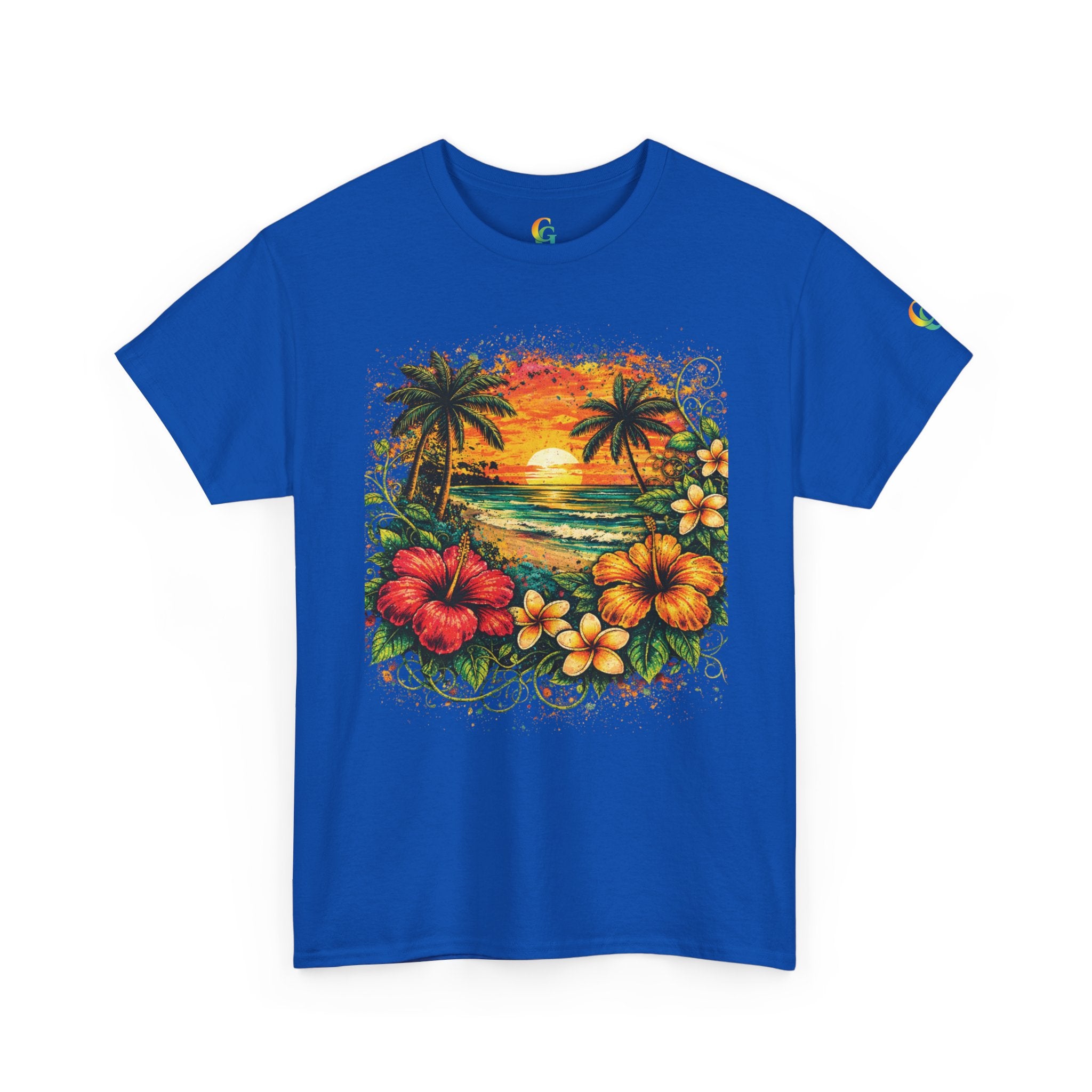 CHUBBA GEAR Tropical Sunset Beach Tee – Hawaiian Hibiscus Palm Tree Graphic Shirt