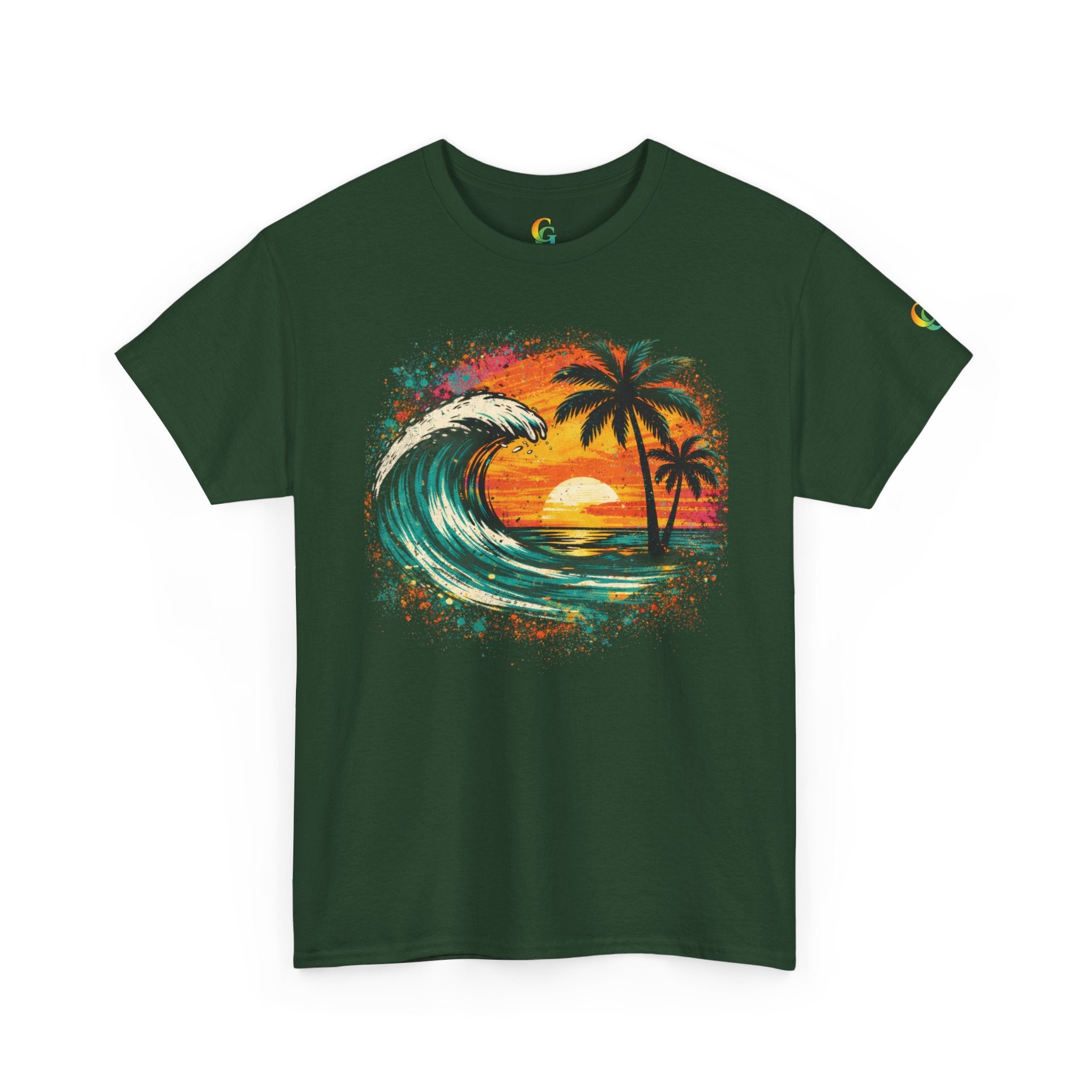 Chubba Gear Sunset Wave Beach T-Shirt – Tropical Palm Surf Graphic Tee