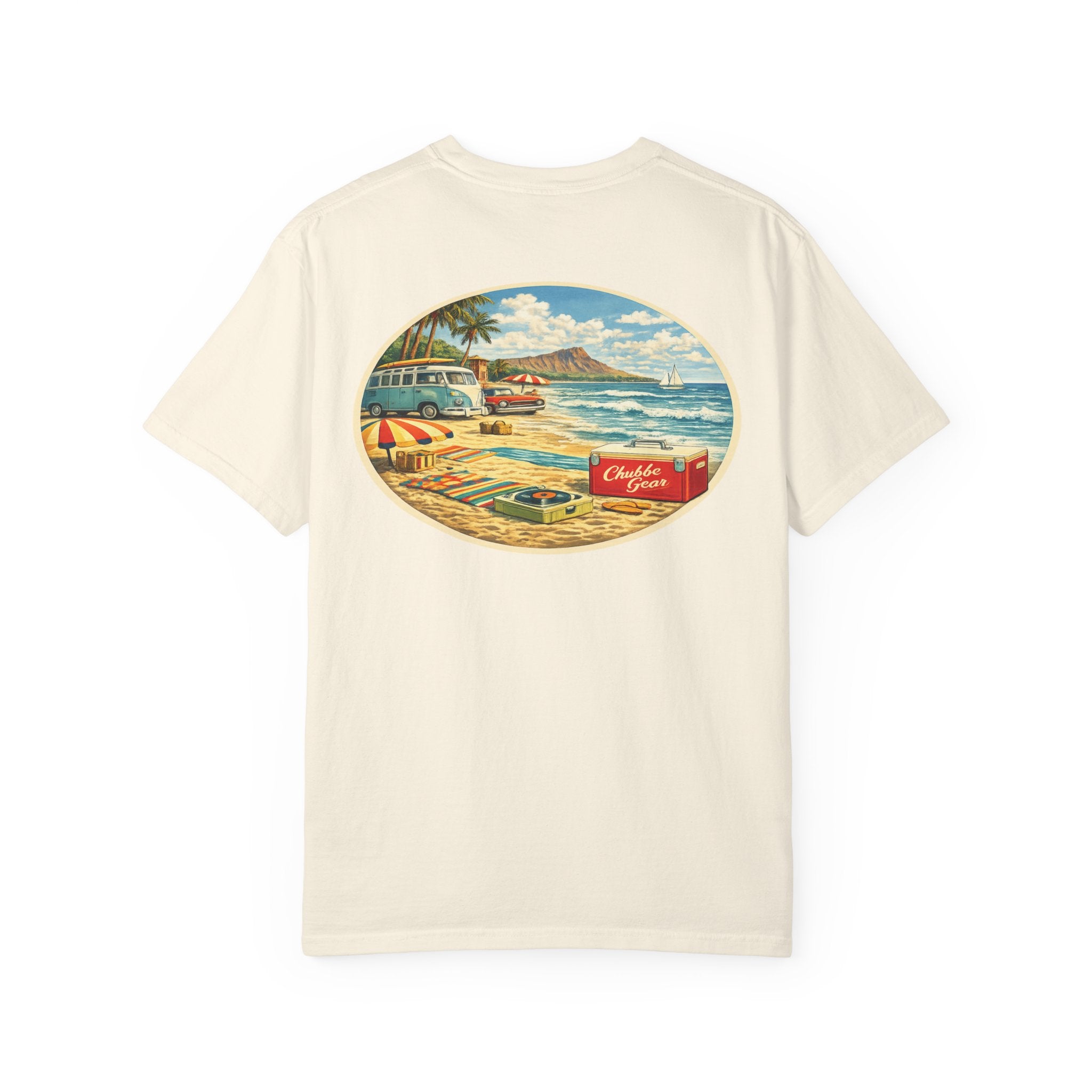 CHUBBA GEAR Vintage Beach T-Shirt – Retro Surf Graphic Tee with 60s Tropical Art
