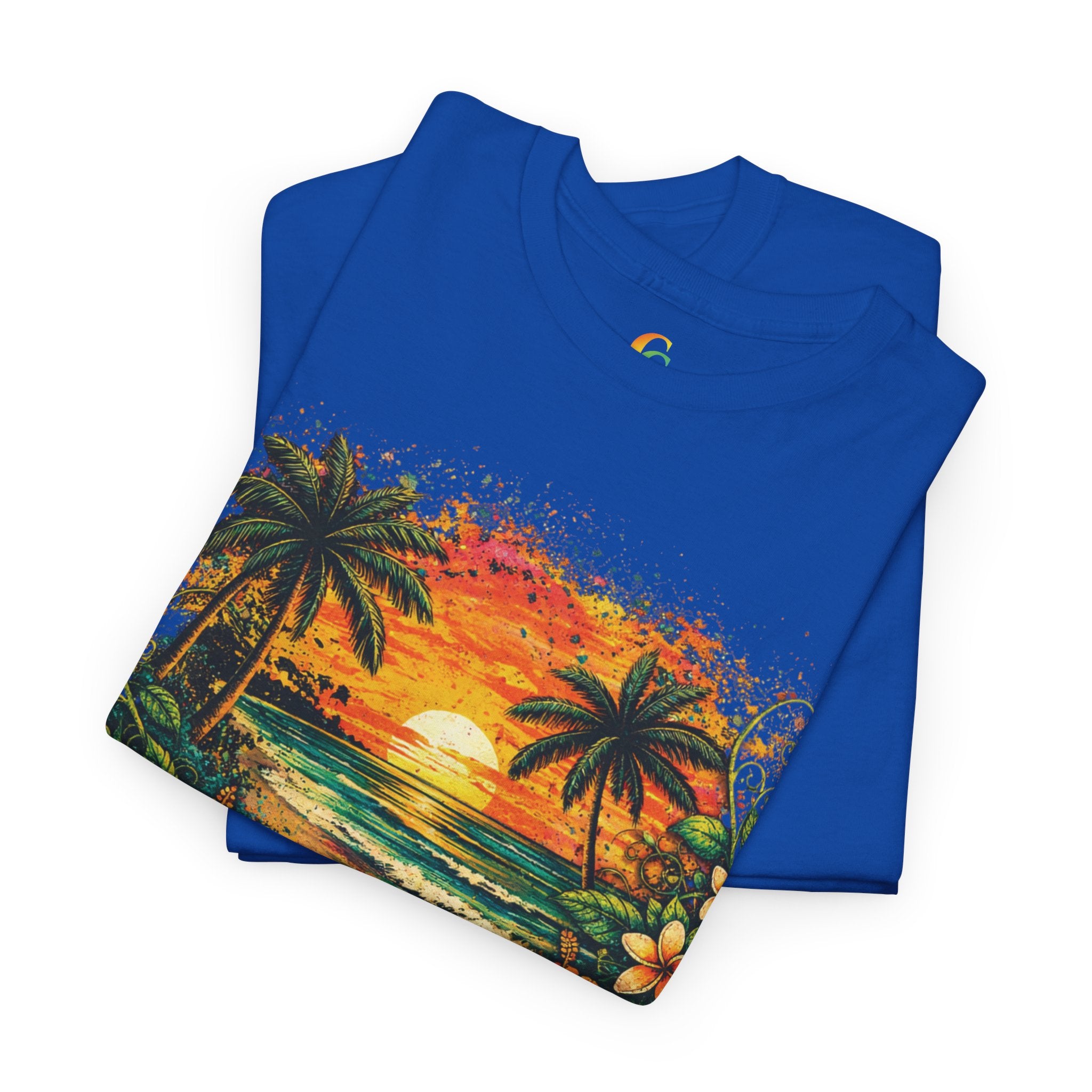 CHUBBA GEAR Tropical Sunset Beach Tee – Hawaiian Hibiscus Palm Tree Graphic Shirt