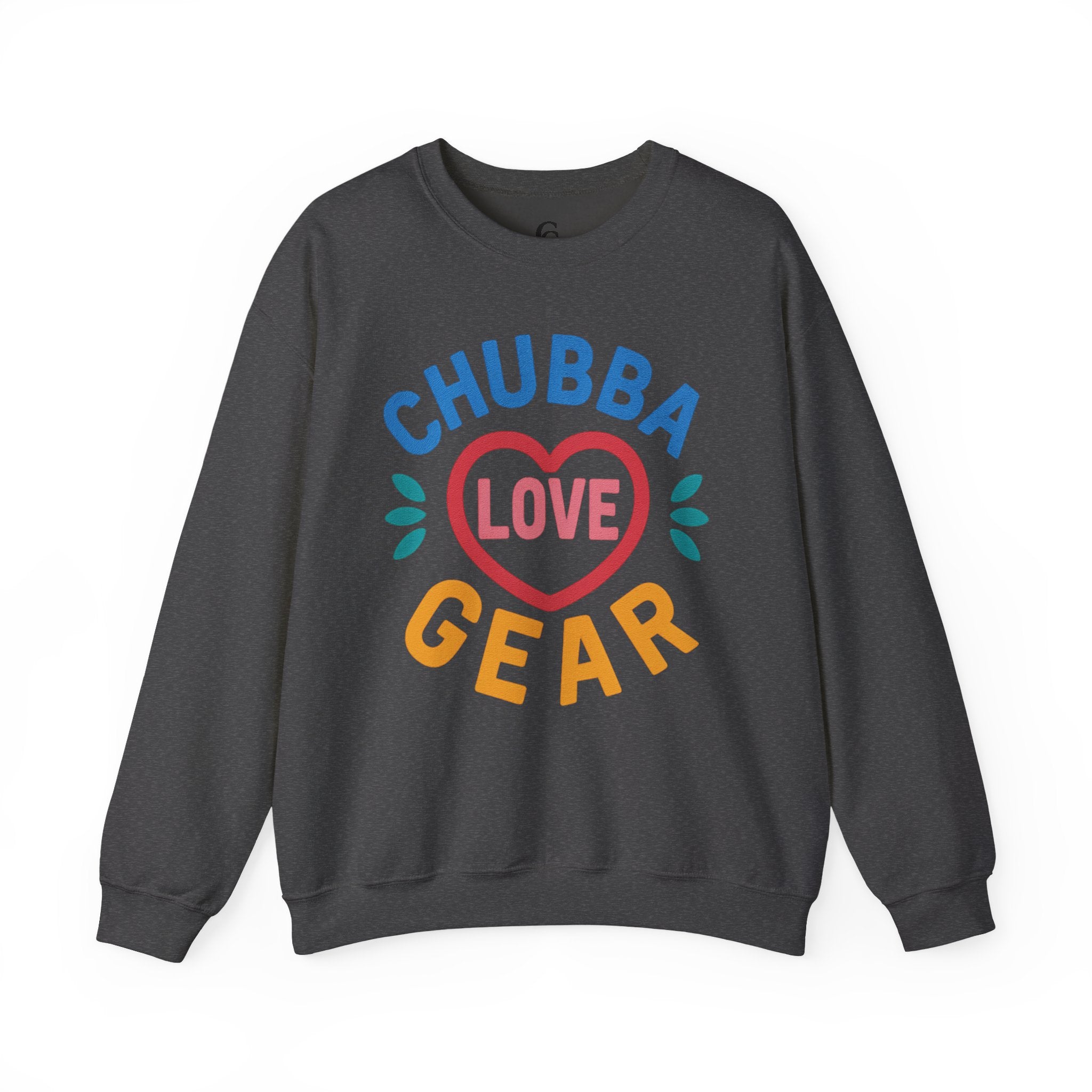 Crewneck Sweatshirt — "Chubba Love Gear" Colorful Heart Graphic