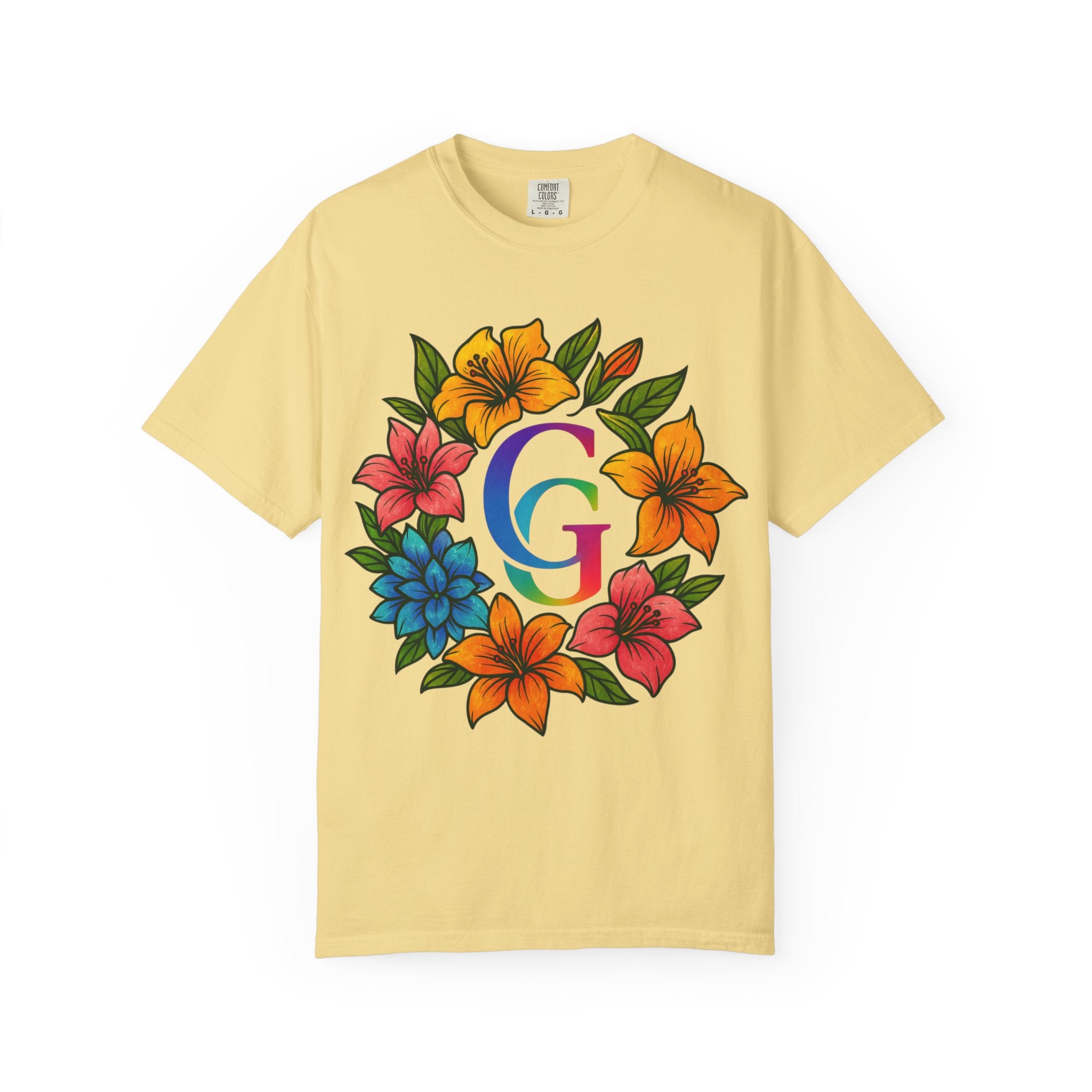 CHUBBA GEAR Floral Monogram T-Shirt | Colorful Flower Wreath