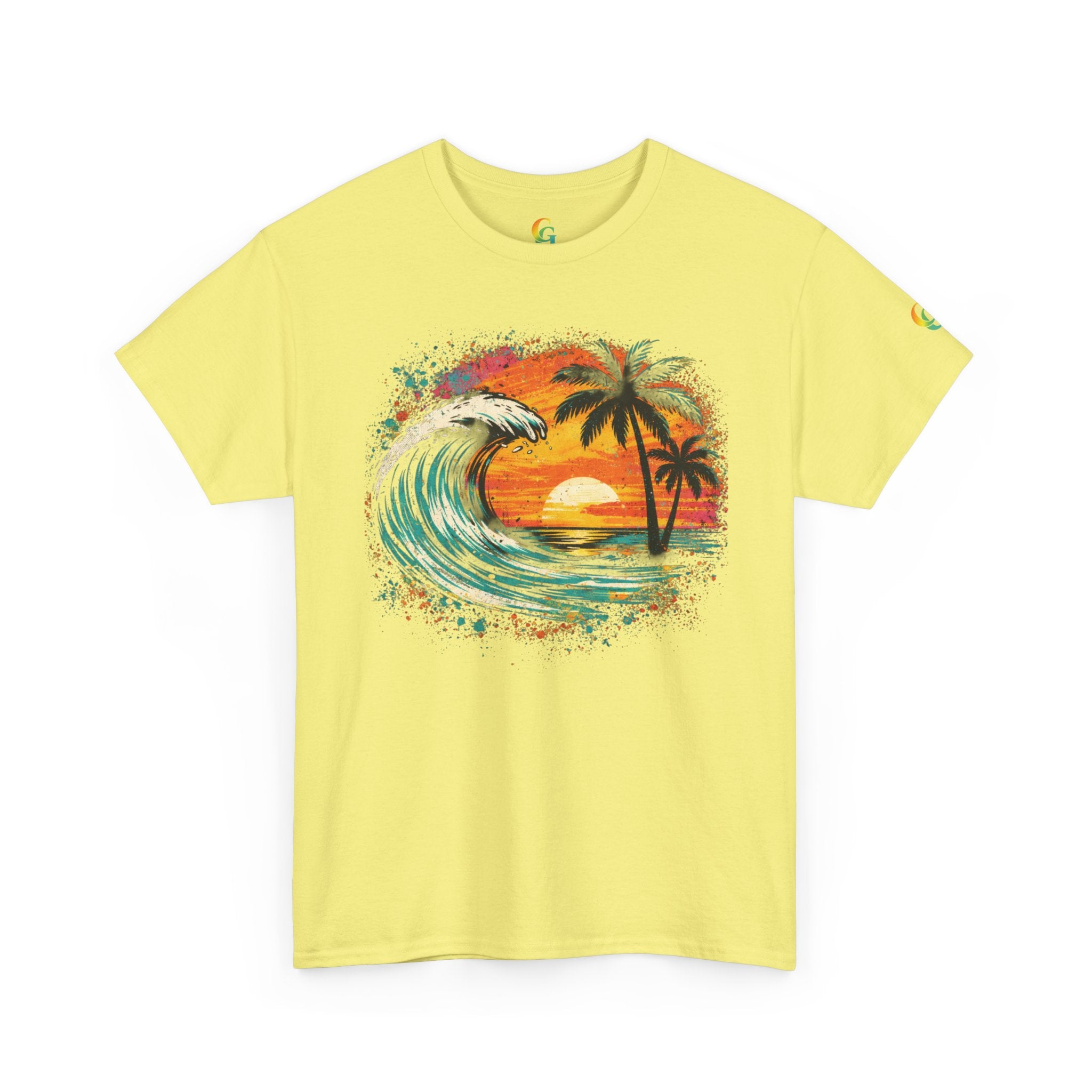 Chubba Gear Sunset Wave Beach T-Shirt – Tropical Palm Surf Graphic Tee