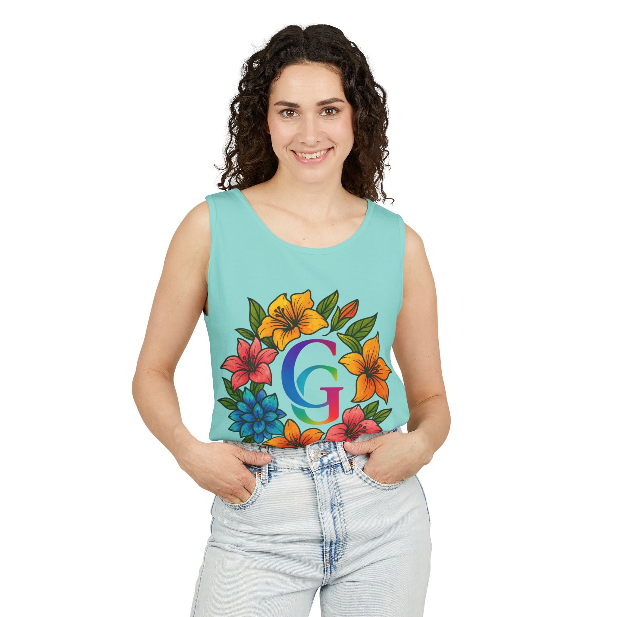 CHUBBA GEAR Floral Monogram Tank Top Tropical Wreath