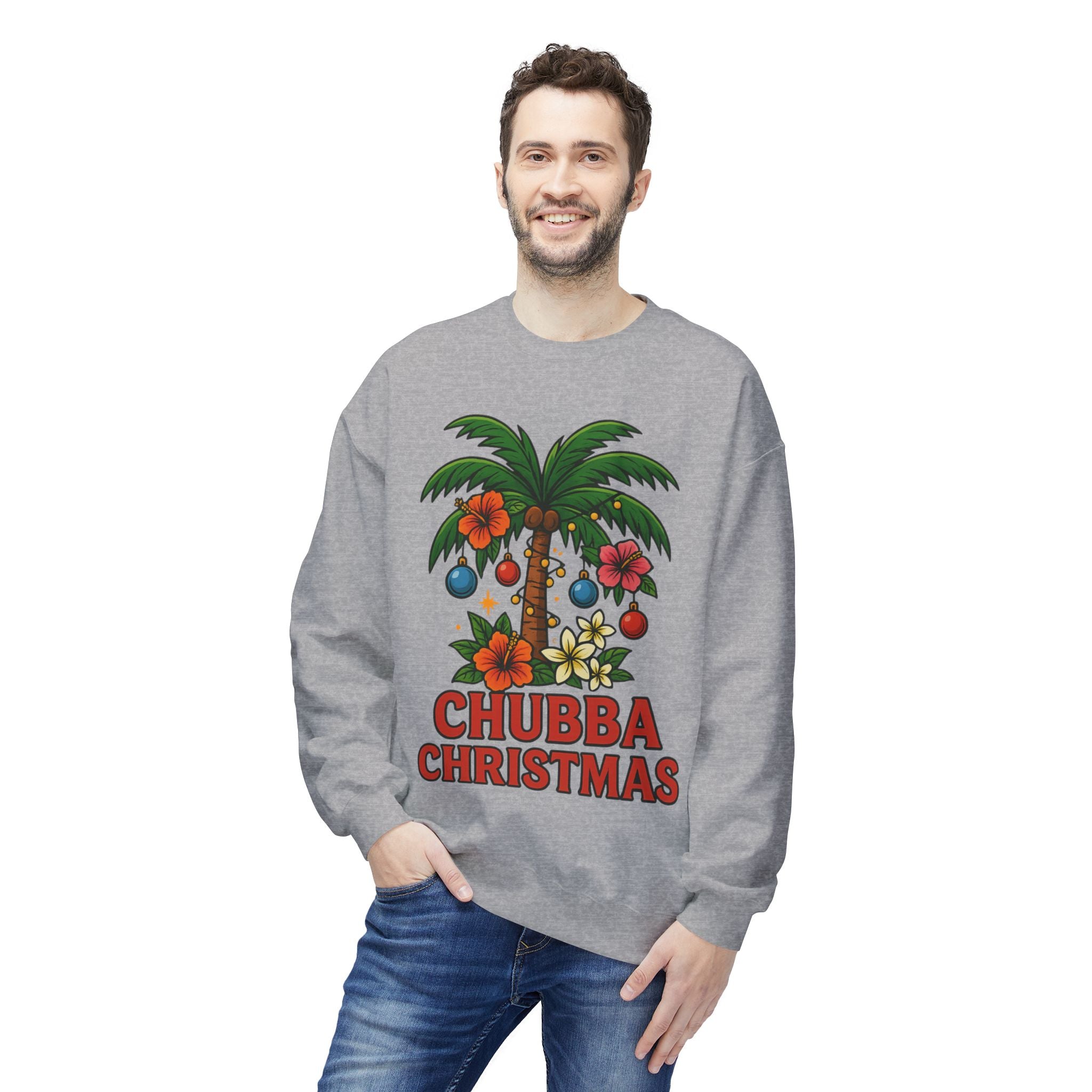 Christmas Palm Sweatshirt — "Chubba Christmas" Tropical Holiday Crewneck