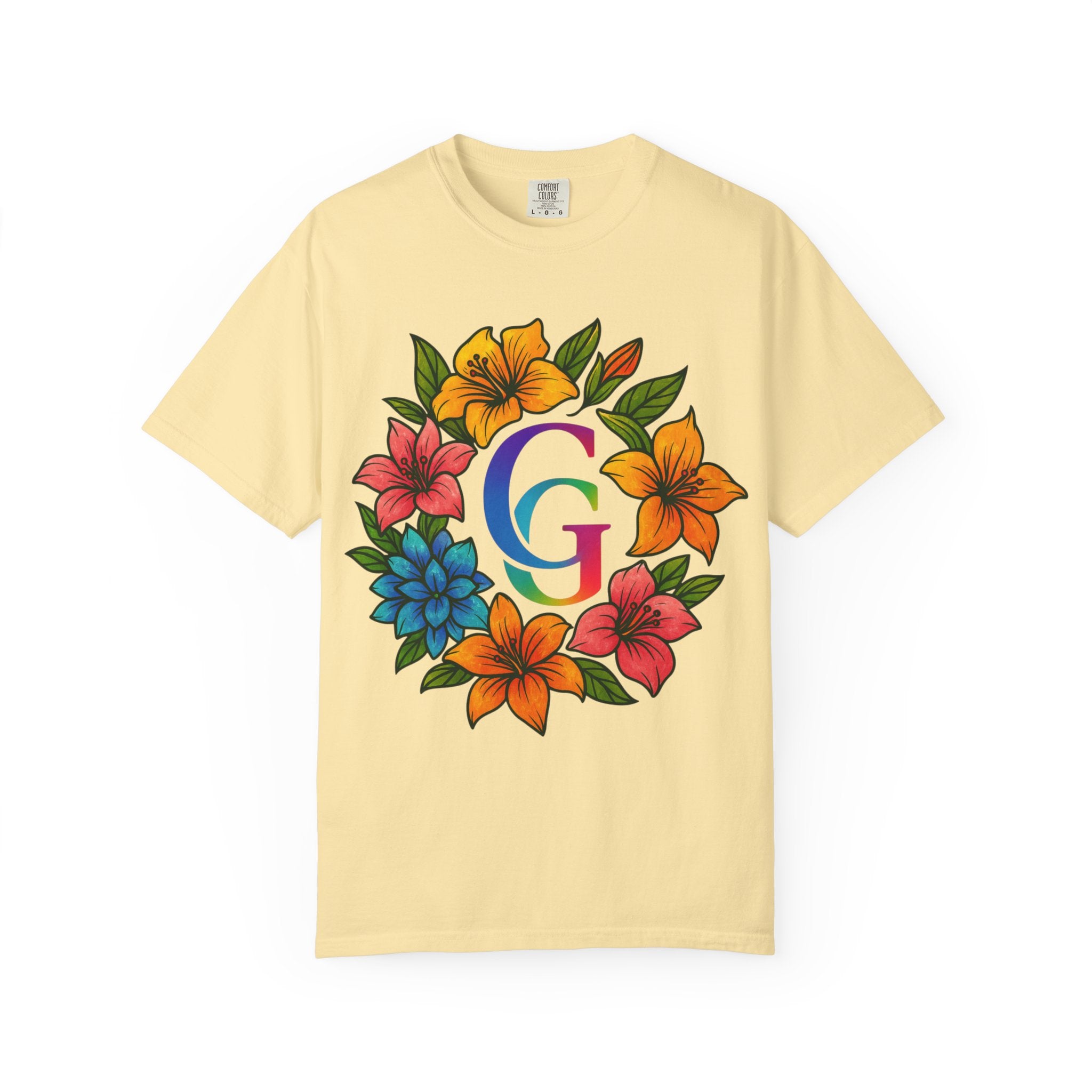 CHUBBA GEAR Floral Monogram T-Shirt | Colorful Flower Wreath