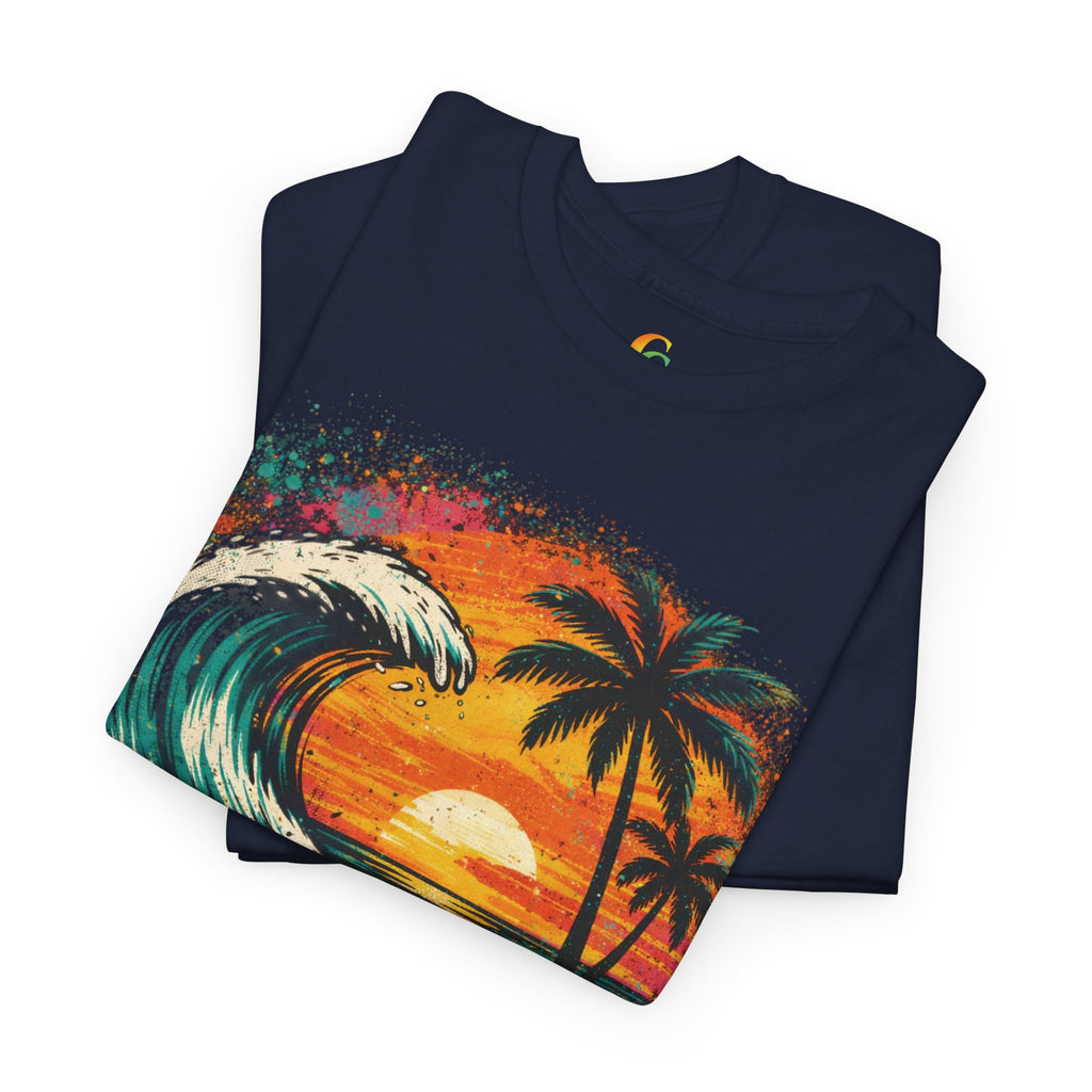 Chubba Gear Sunset Wave Beach T-Shirt – Tropical Palm Surf Graphic Tee