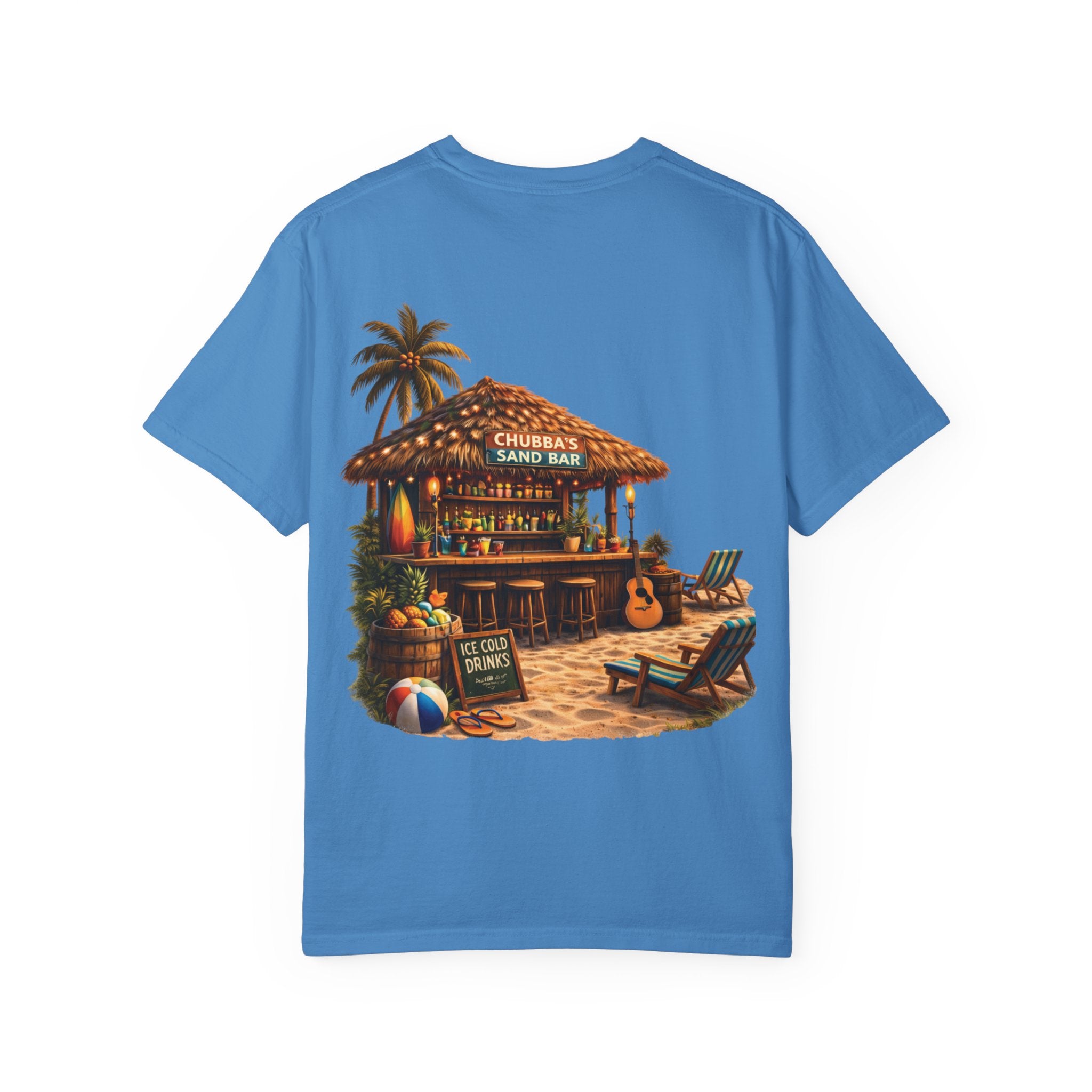 CHUBBA GEAR Sand Bar – Tropical Tiki Beach Bar T-Shirt