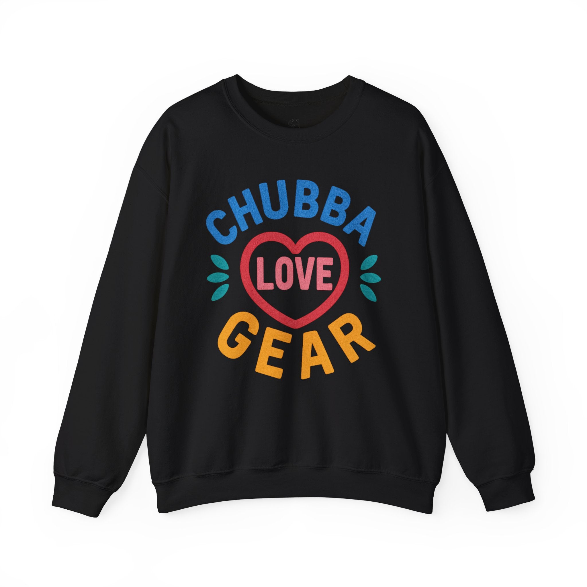 Crewneck Sweatshirt — "Chubba Love Gear" Colorful Heart Graphic