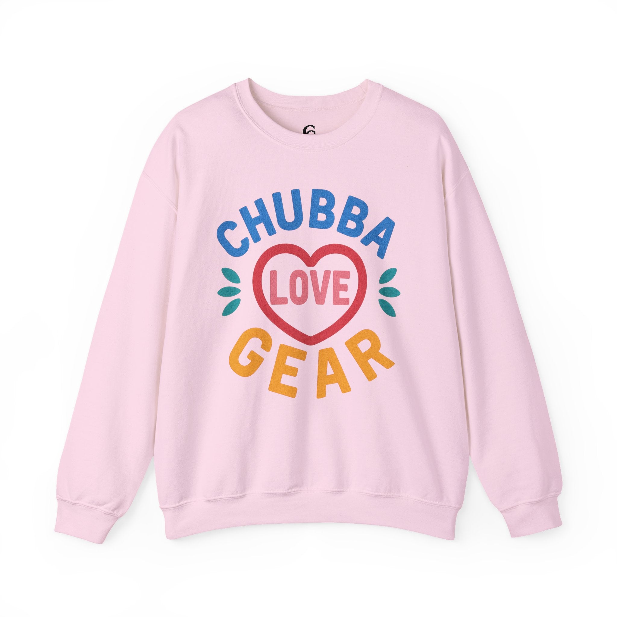 Crewneck Sweatshirt — "Chubba Love Gear" Colorful Heart Graphic