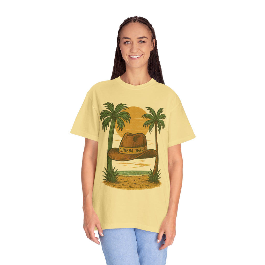 CHUBBA GEAR Tropical Sunset Hat Graphic T-Shirt