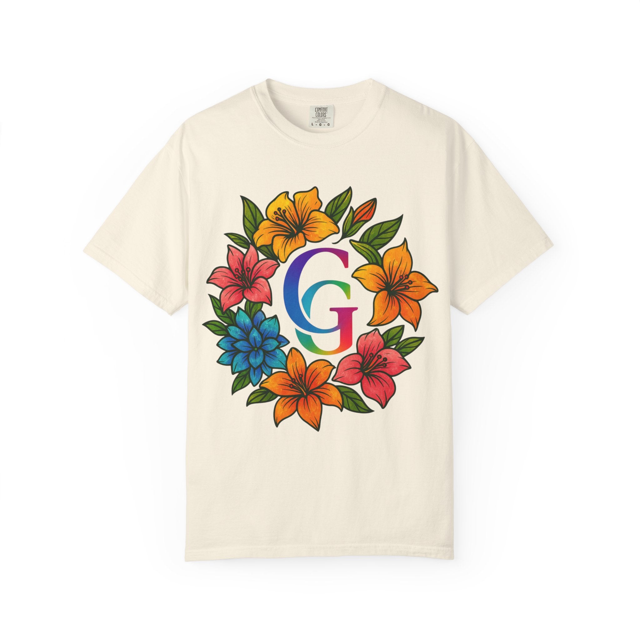 CHUBBA GEAR Floral Monogram T-Shirt | Colorful Flower Wreath