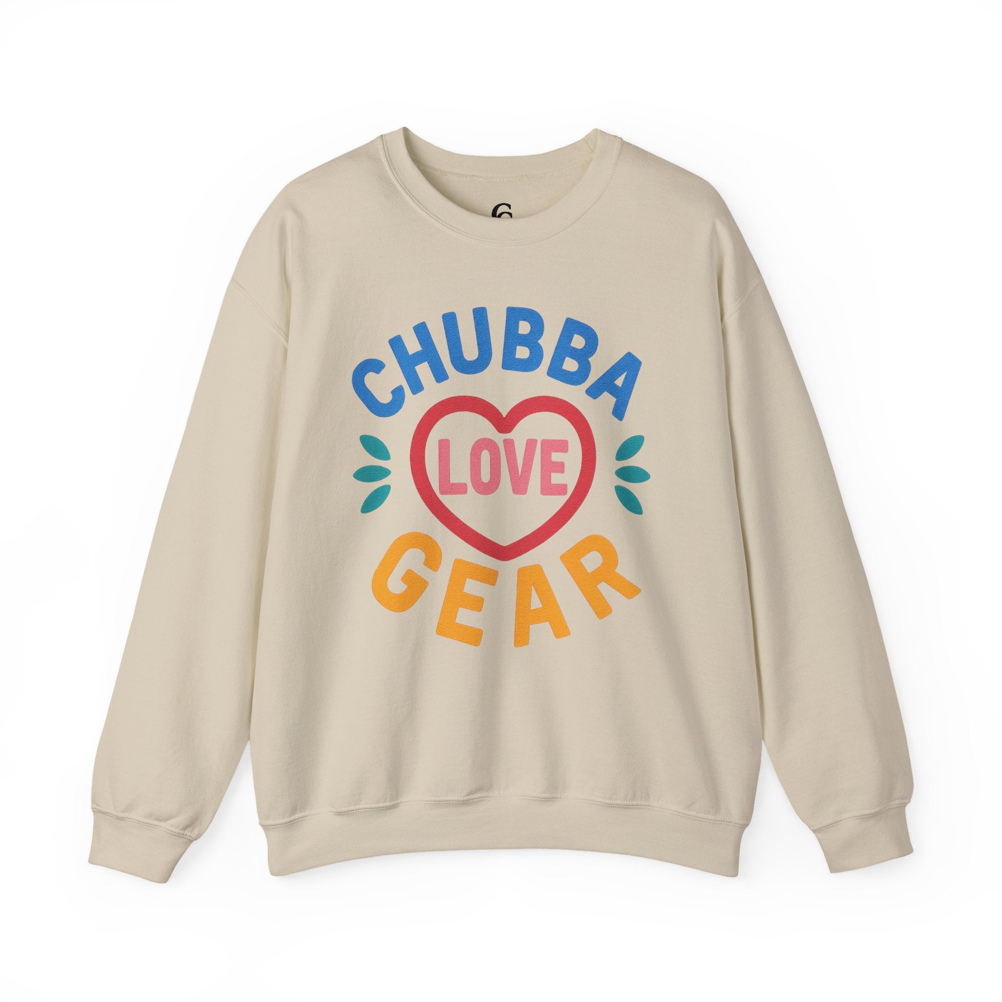 Crewneck Sweatshirt — "Chubba Love Gear" Colorful Heart Graphic