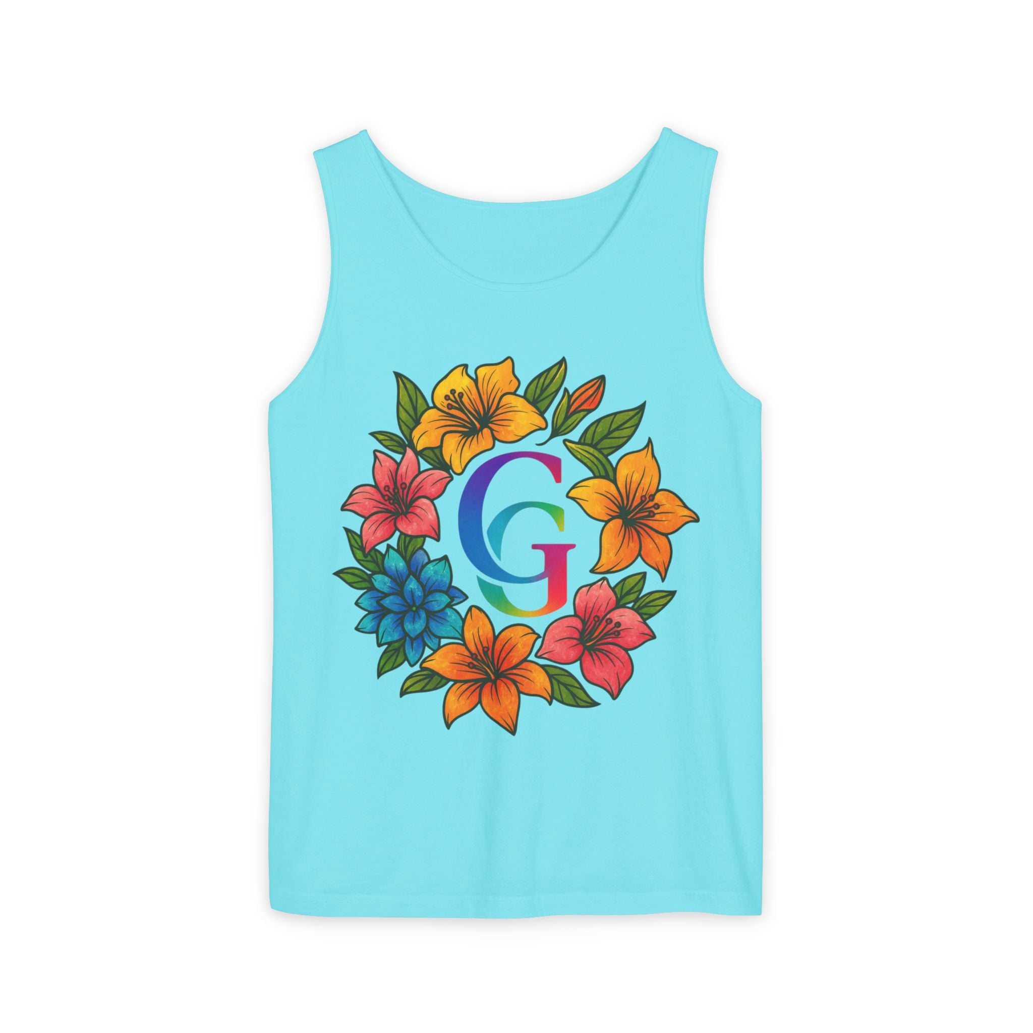 CHUBBA GEAR Floral Monogram Tank Top Tropical Wreath