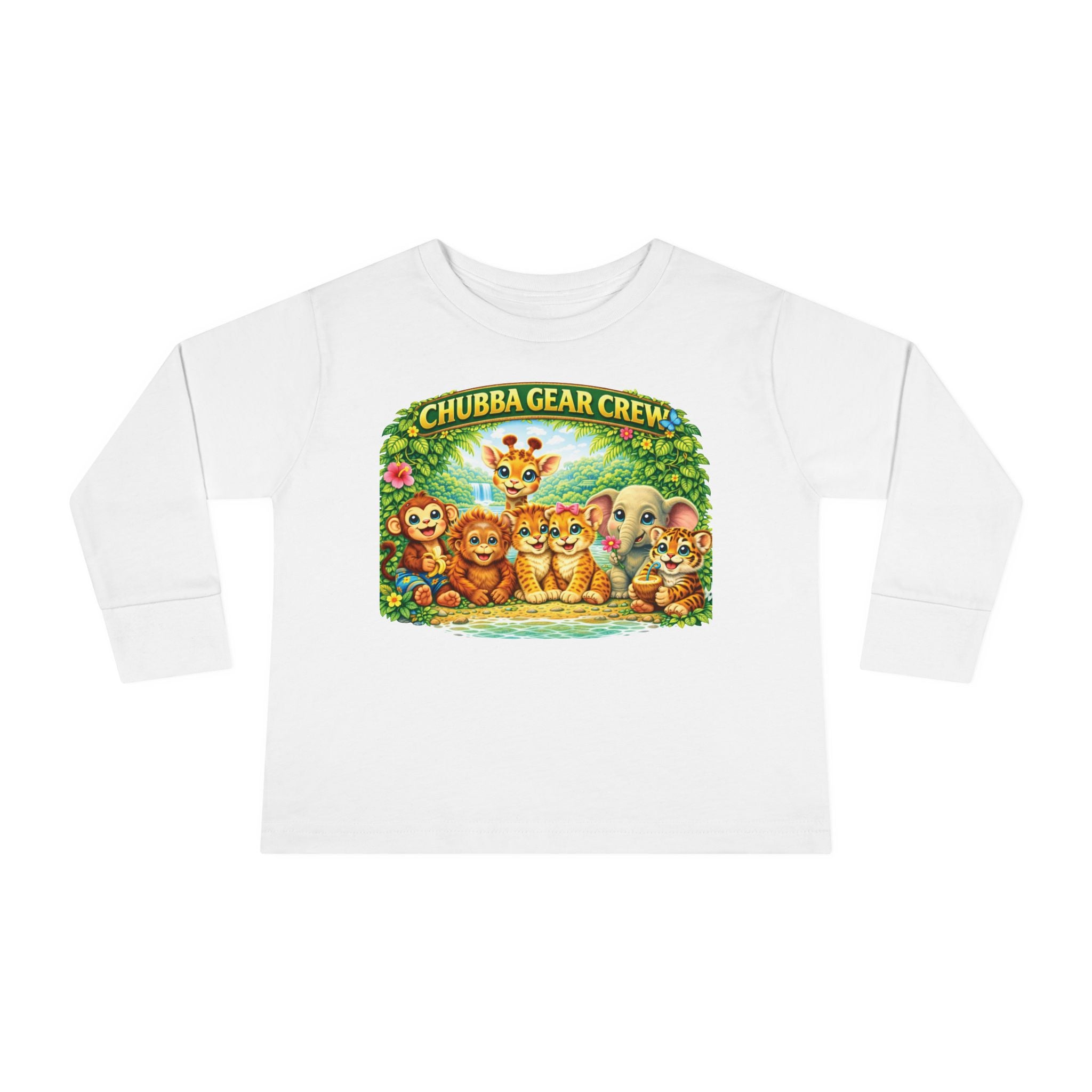 CHUBBA GEAR Crew Toddler Long Sleeve Tee — Cute Safari Animal Friends