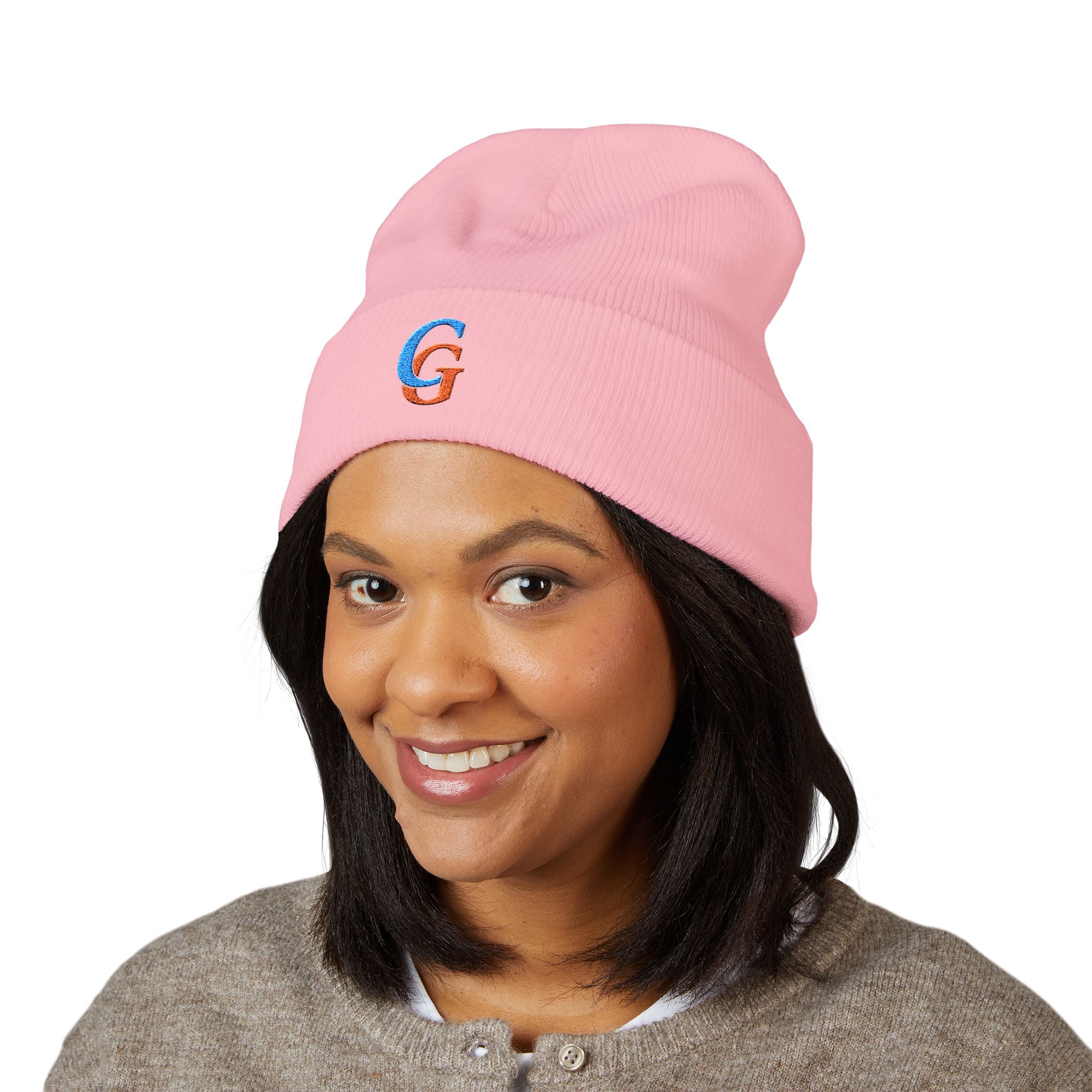 Beanie-Embroidered 'CG' Classic Cuffed Beanie - Cozy Initial Knit Hat