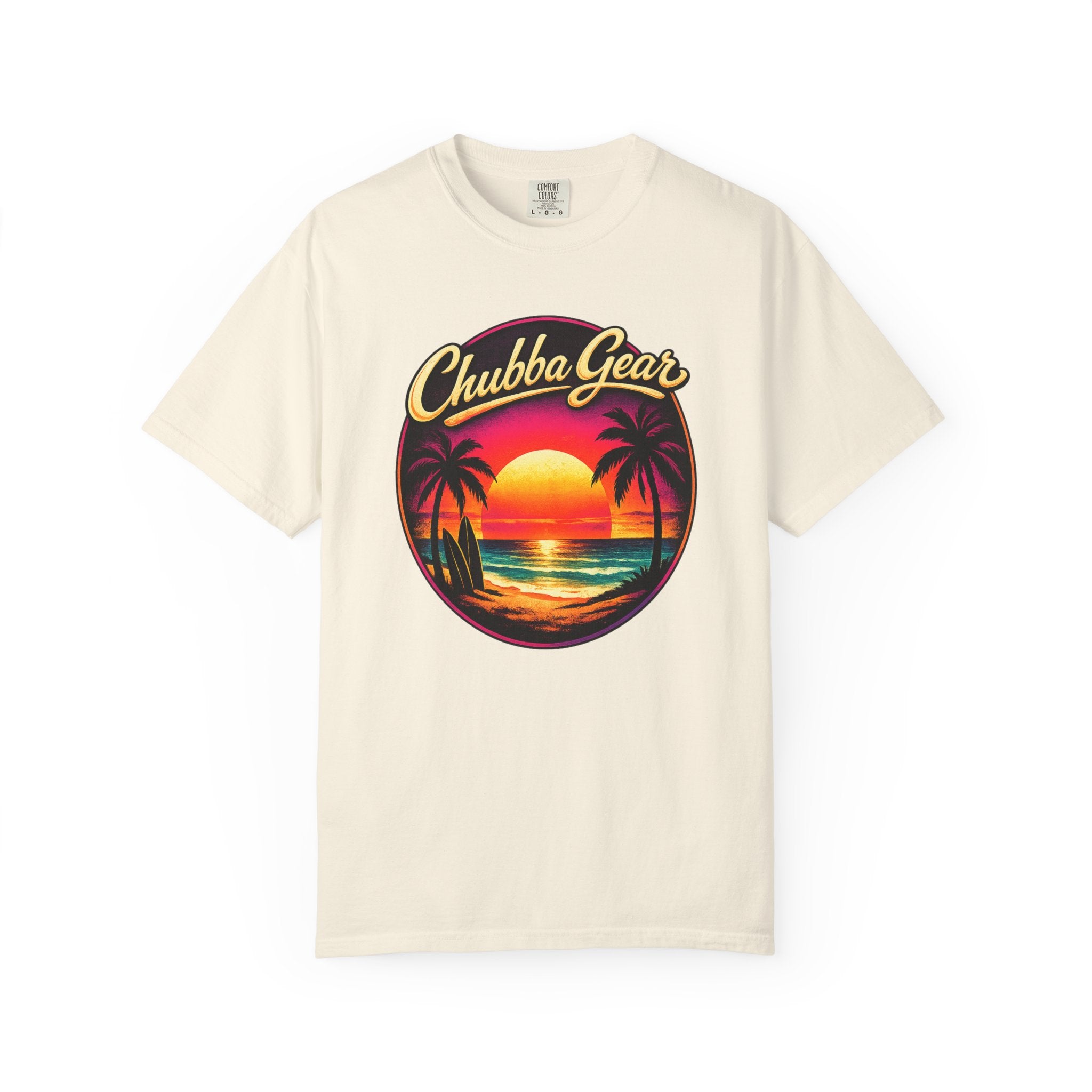 Chubba Gear Retro Sunset Beach T-Shirt | Palm Surf Graphic Tee