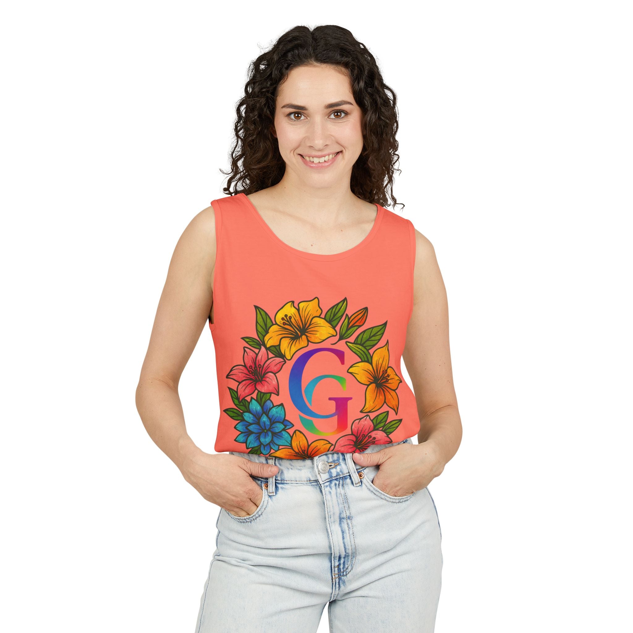 CHUBBA GEAR Floral Monogram Tank Top Tropical Wreath