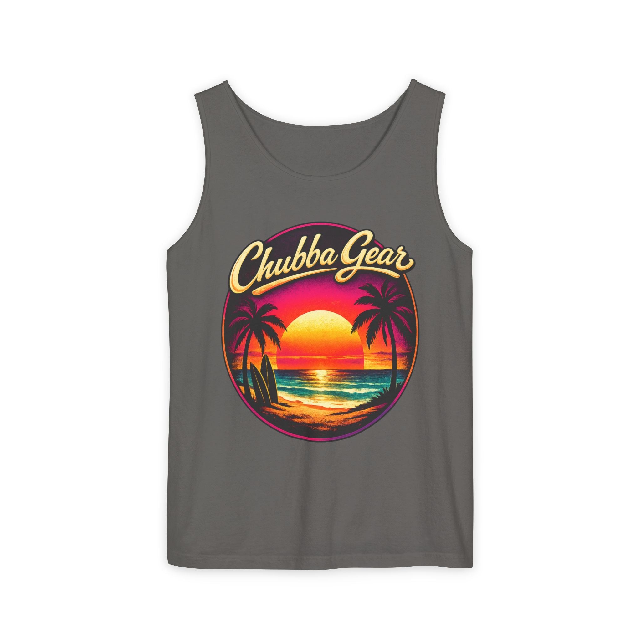 Chubba Gear Sunset Tank Top – Retro Tropical Beach Graphic