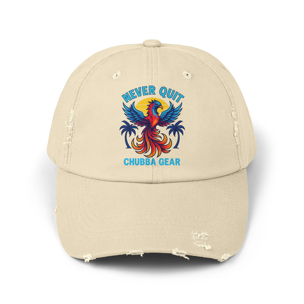 CHUBBA GEAR Never Quit Phoenix Distressed Cap – Motivational Baseball Hat
