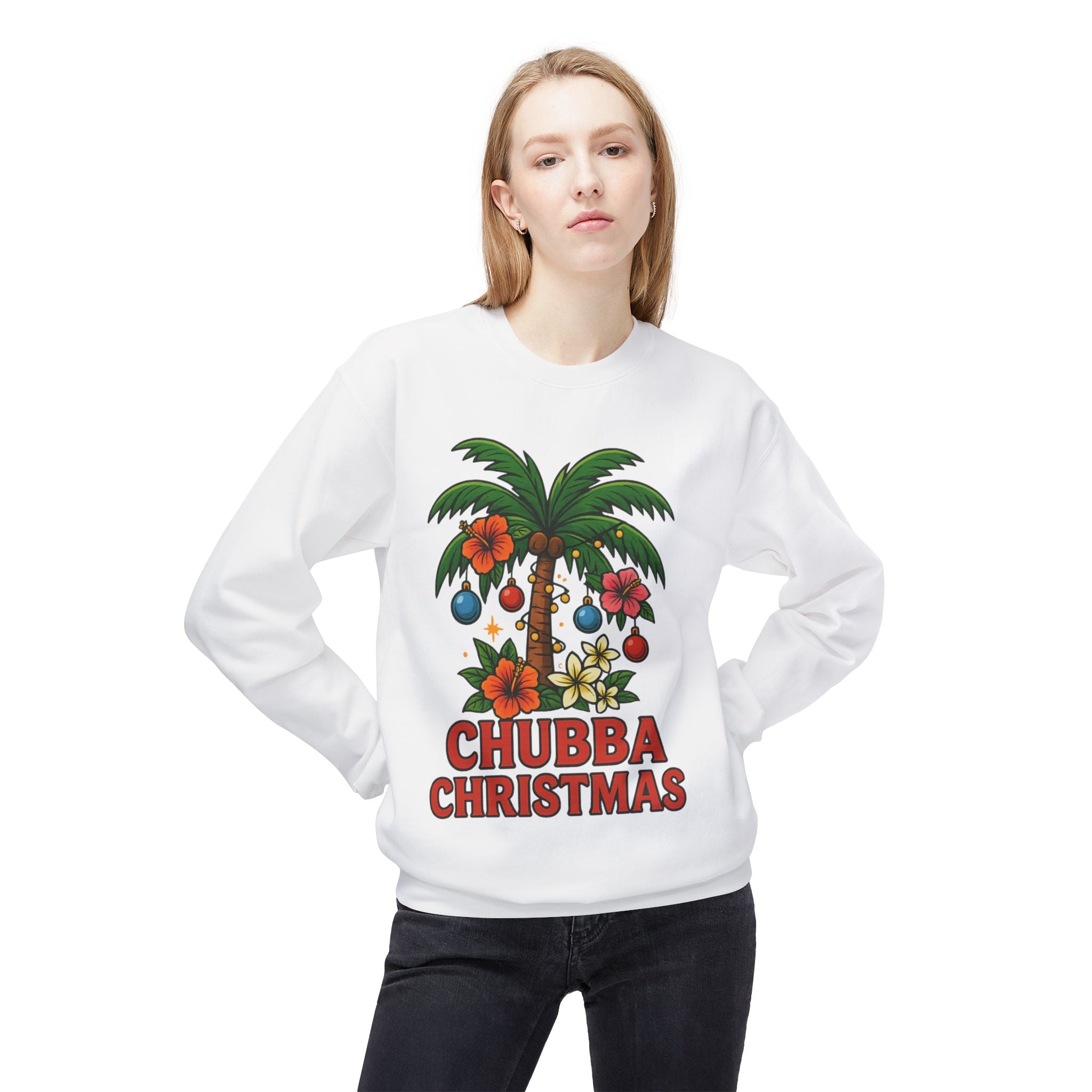 Christmas Palm Sweatshirt — "Chubba Christmas" Tropical Holiday Crewneck
