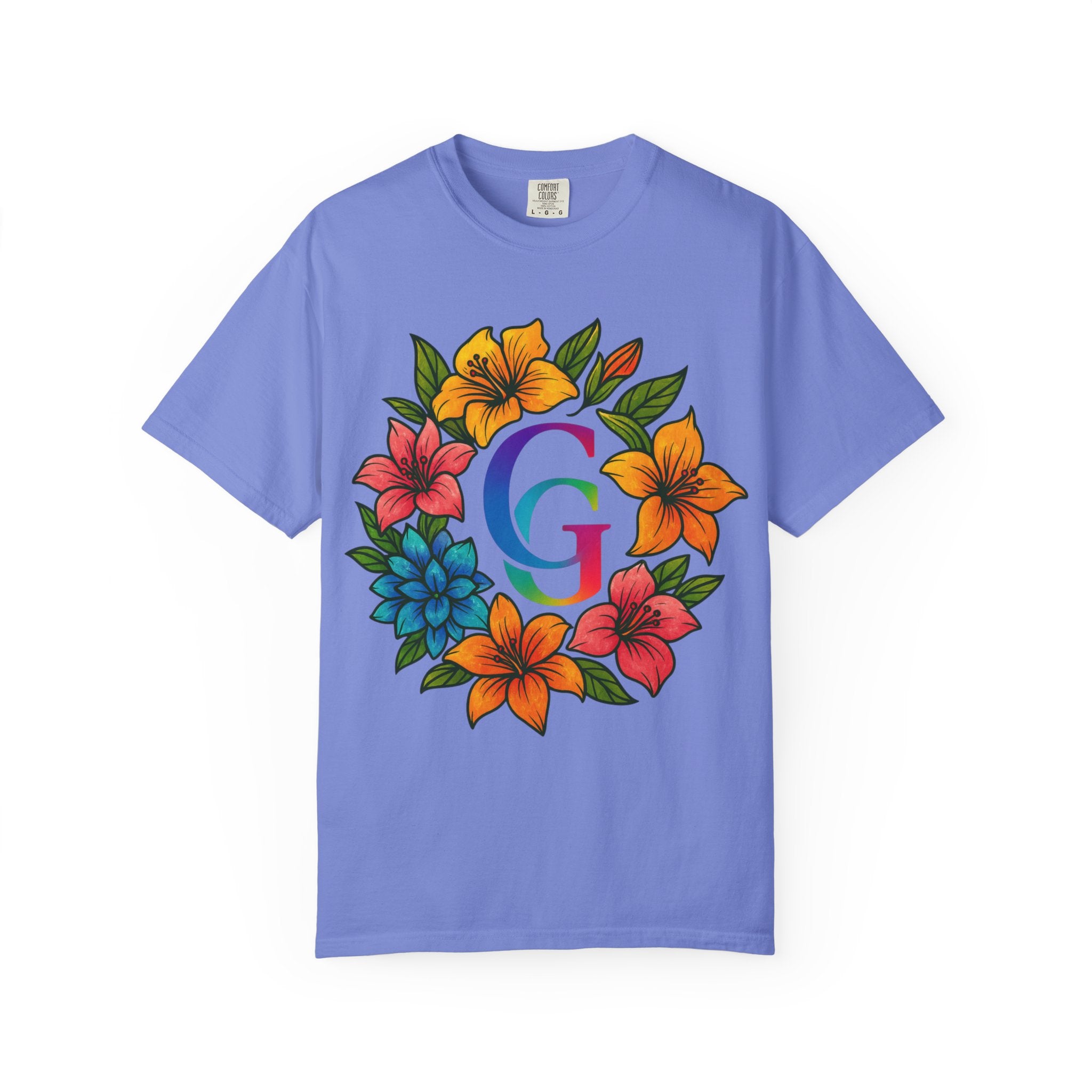 CHUBBA GEAR Floral Monogram T-Shirt | Colorful Flower Wreath