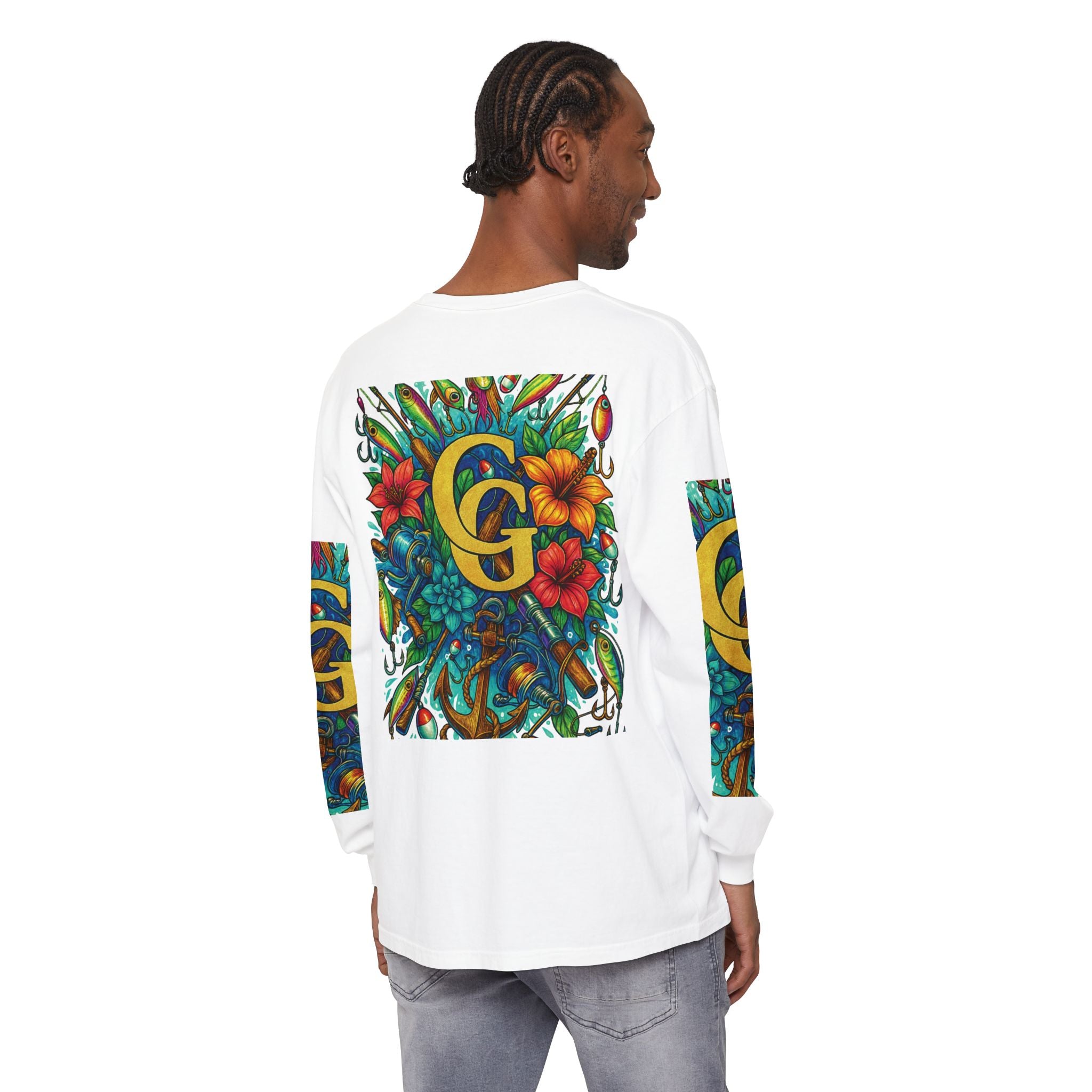 T-Shirt 'Floral Monogram CG' T-Shirt Long Sleeved — Vibrant Tropical Graphic Shirt
