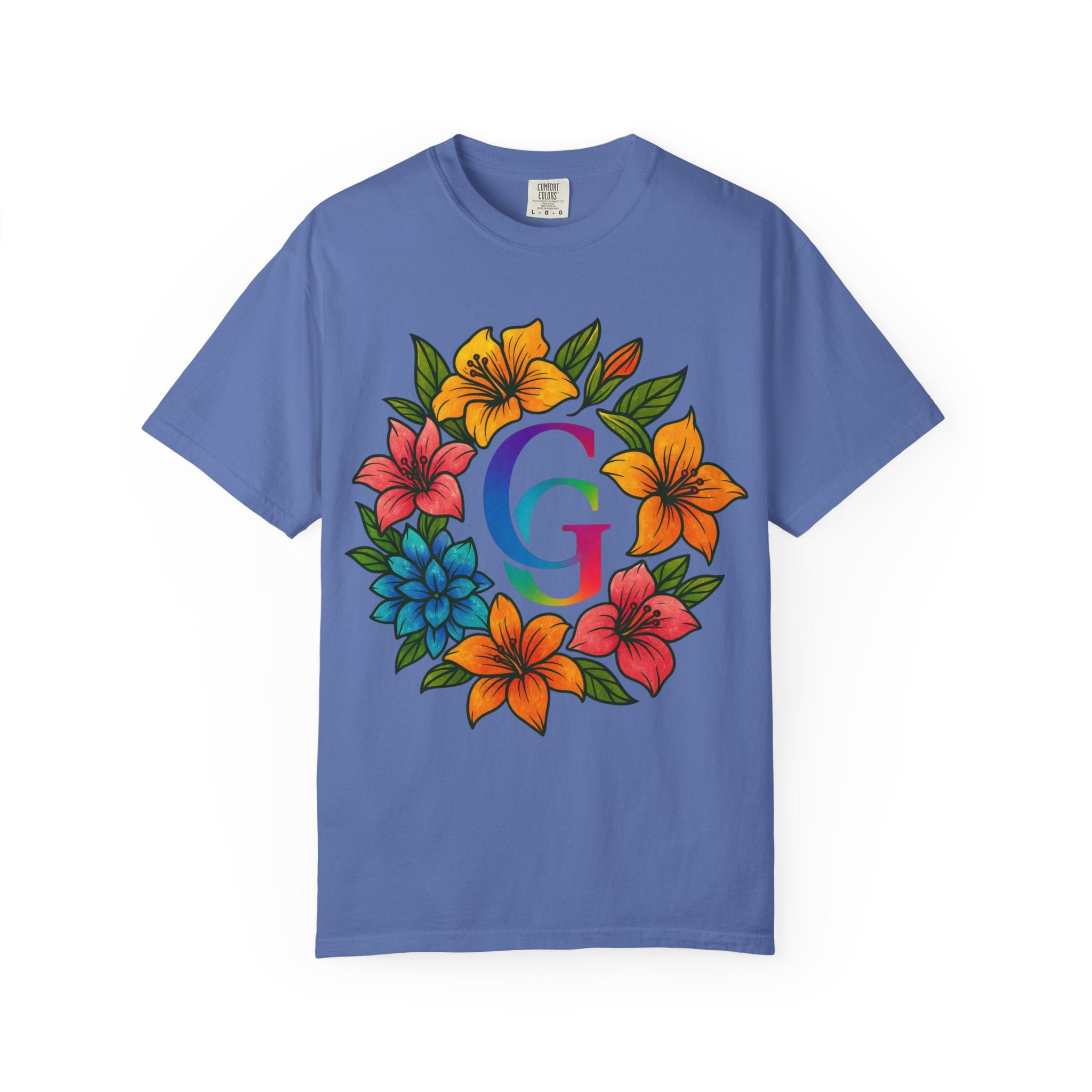CHUBBA GEAR Floral Monogram T-Shirt | Colorful Flower Wreath