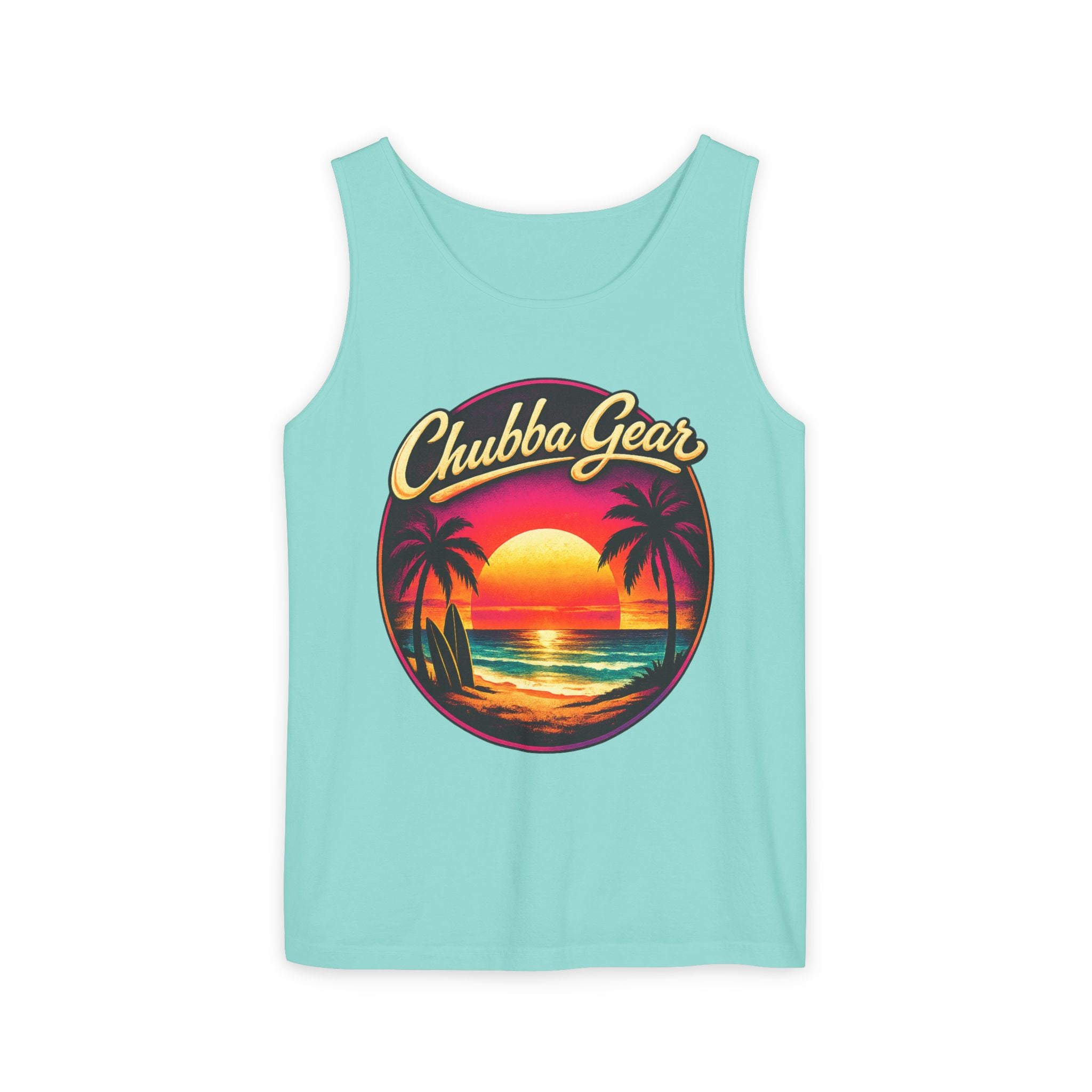 Chubba Gear Sunset Tank Top – Retro Tropical Beach Graphic