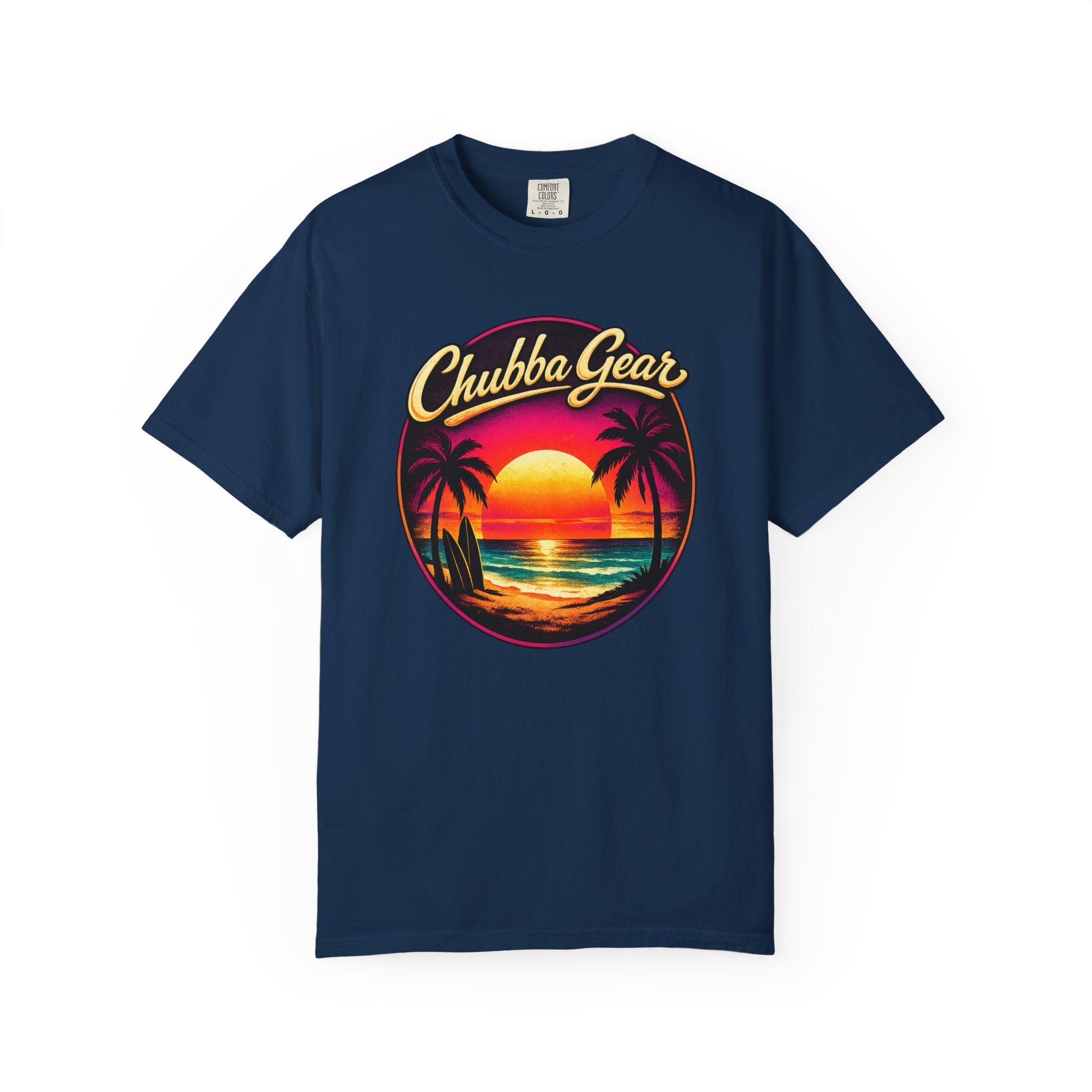 Chubba Gear Retro Sunset Beach T-Shirt | Palm Surf Graphic Tee