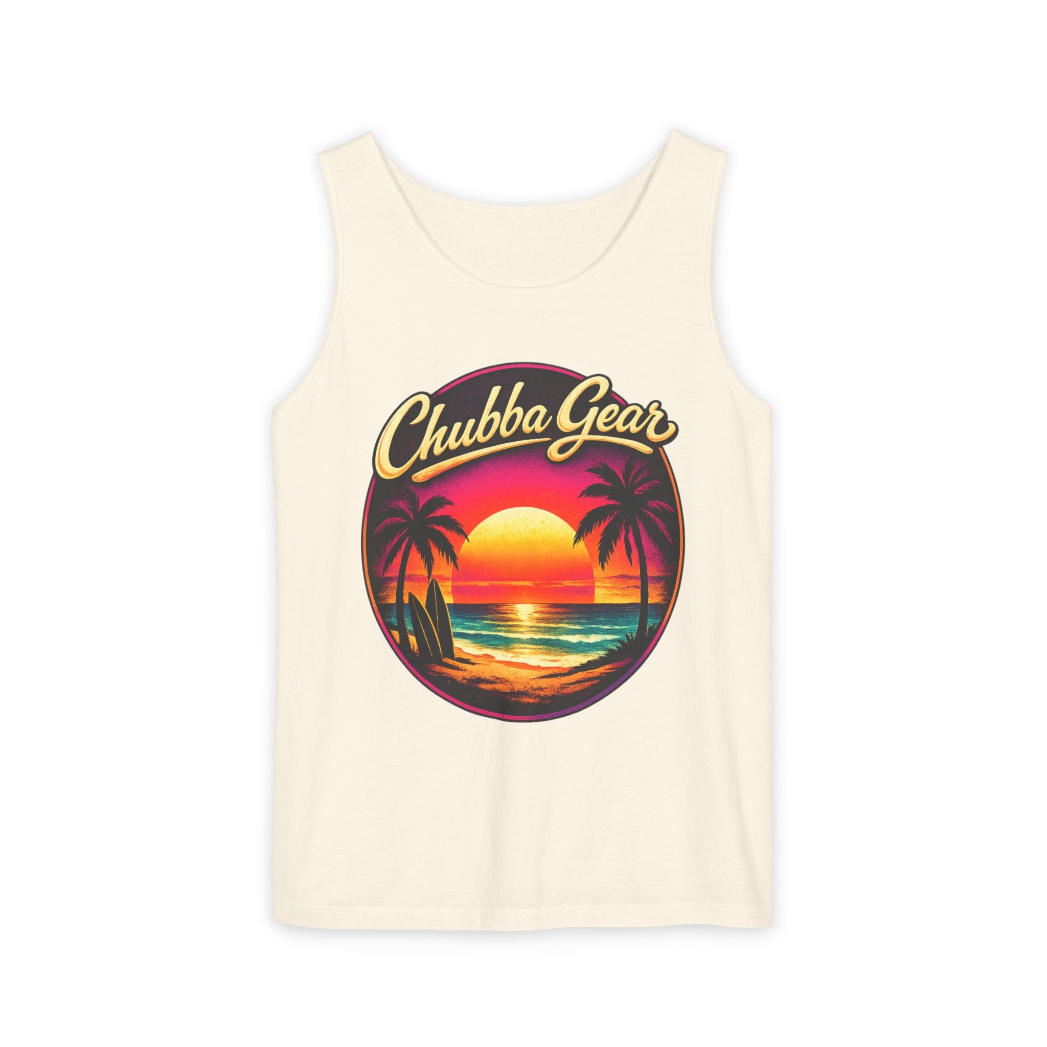Chubba Gear Sunset Tank Top – Retro Tropical Beach Graphic