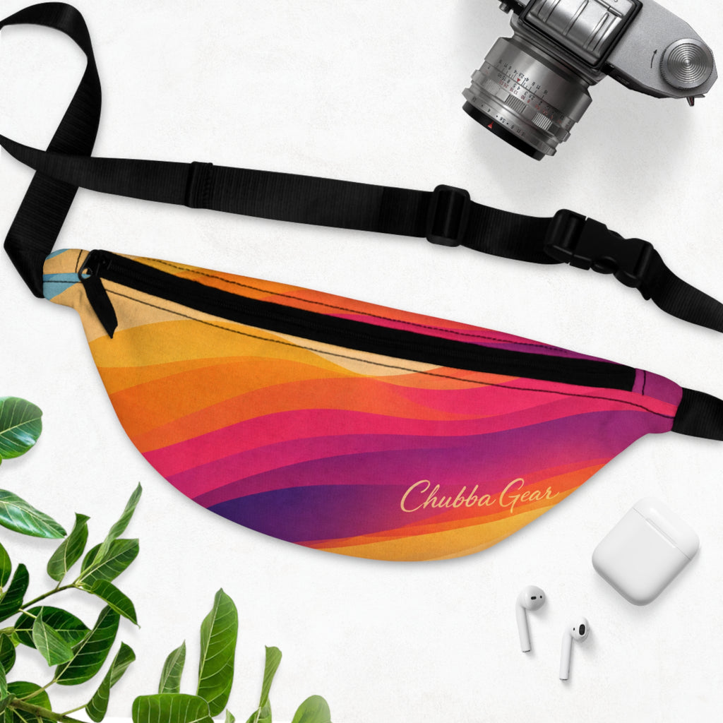 CHUBBA GEAR Retro Sunset Waist Bag — Colorful Wave Sling Pack