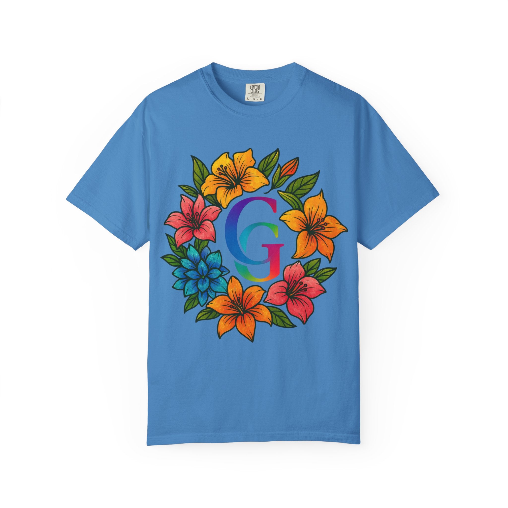 CHUBBA GEAR Floral Monogram T-Shirt | Colorful Flower Wreath