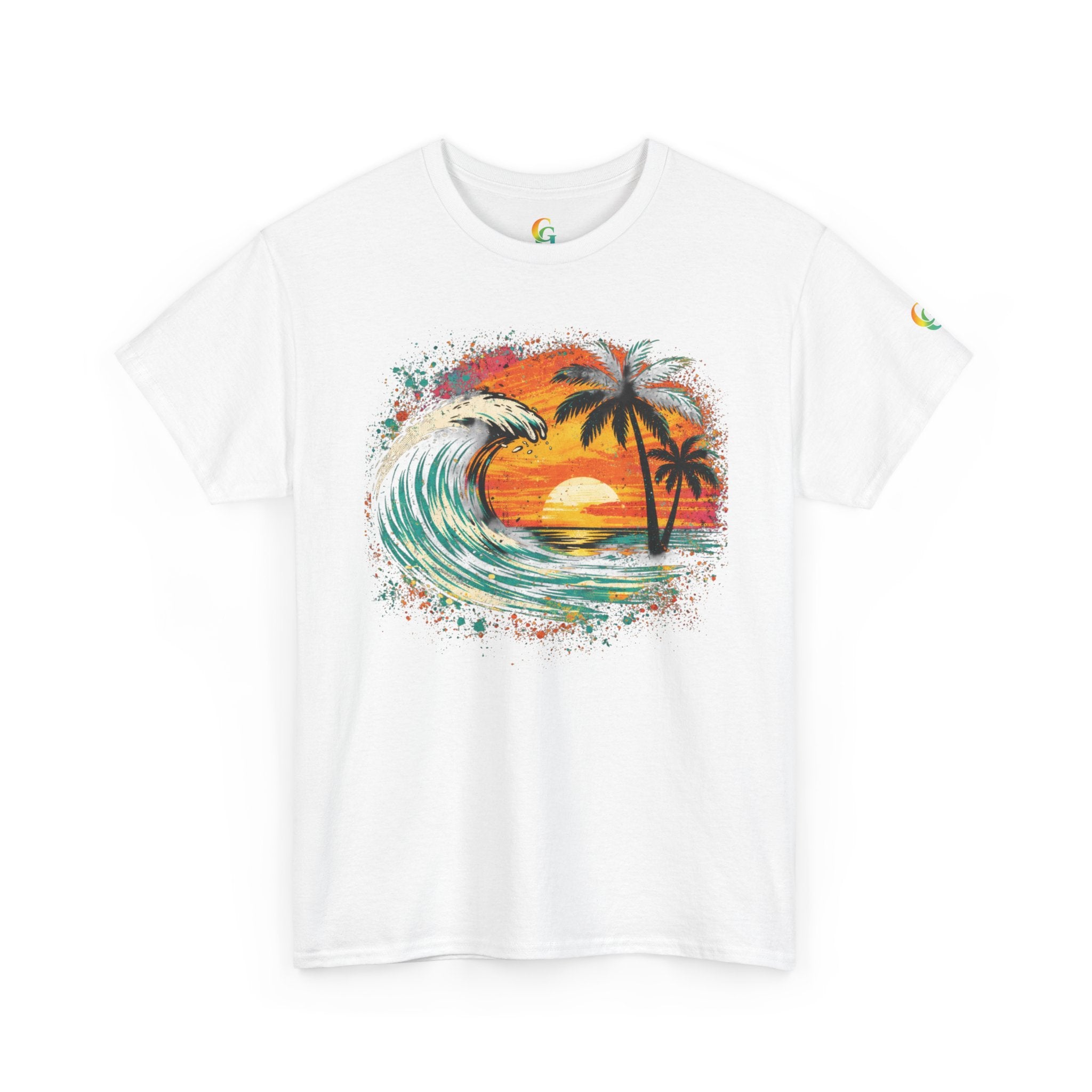 Chubba Gear Sunset Wave Beach T-Shirt – Tropical Palm Surf Graphic Tee