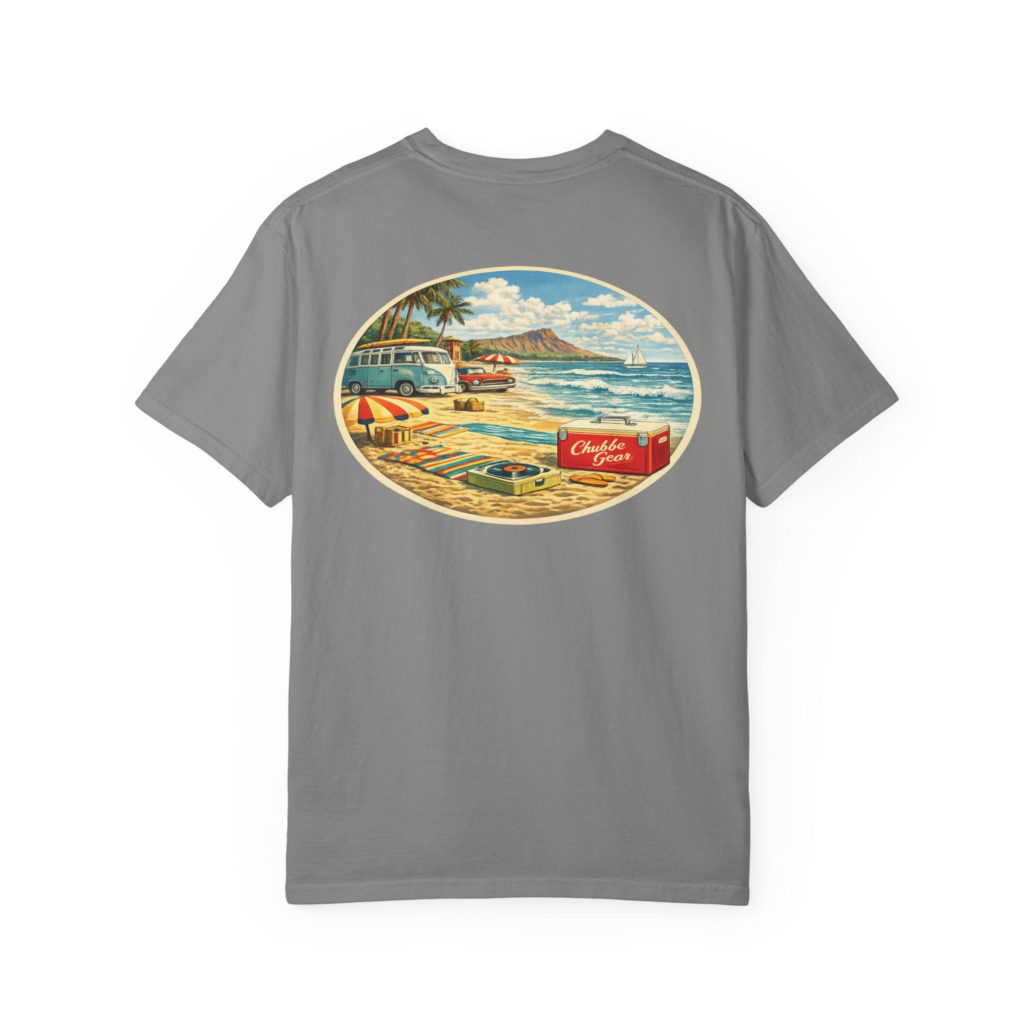 CHUBBA GEAR Vintage Beach T-Shirt – Retro Surf Graphic Tee with 60s Tropical Art