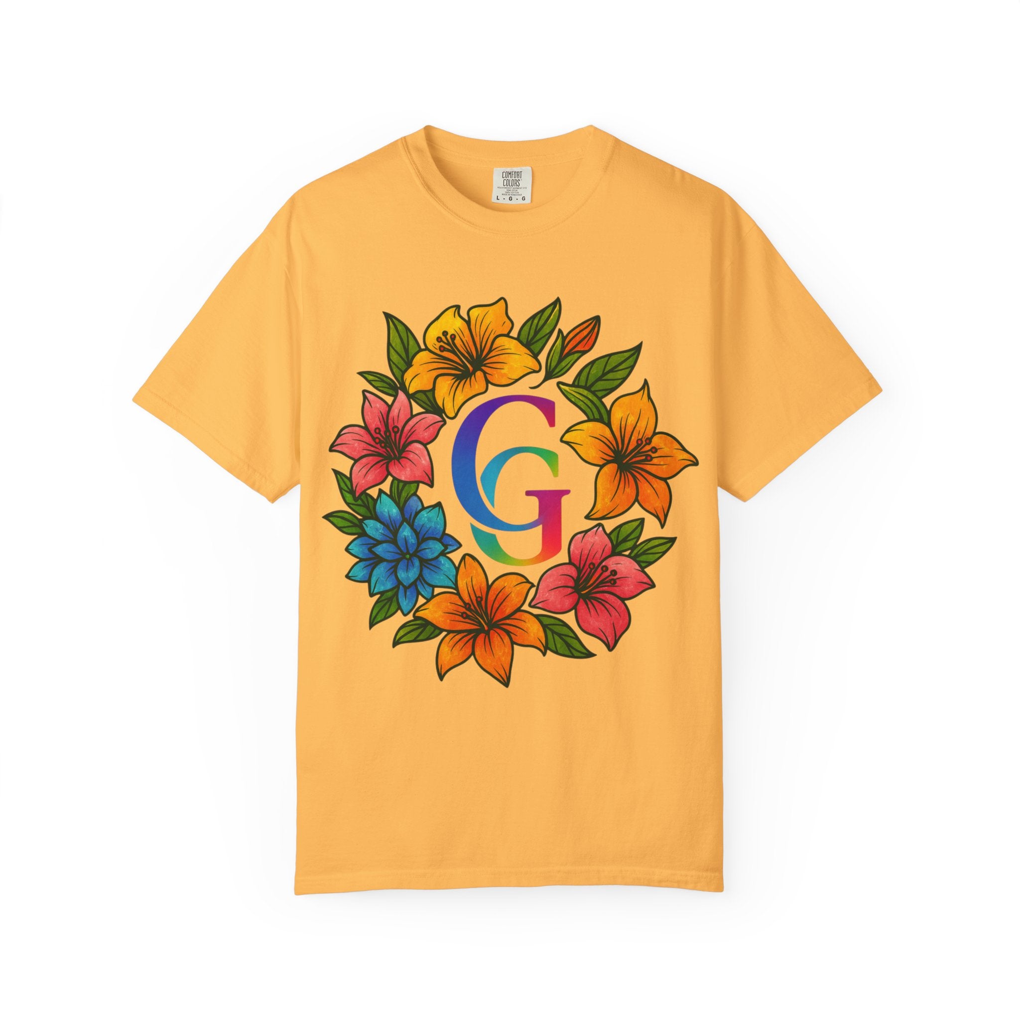 CHUBBA GEAR Floral Monogram T-Shirt | Colorful Flower Wreath