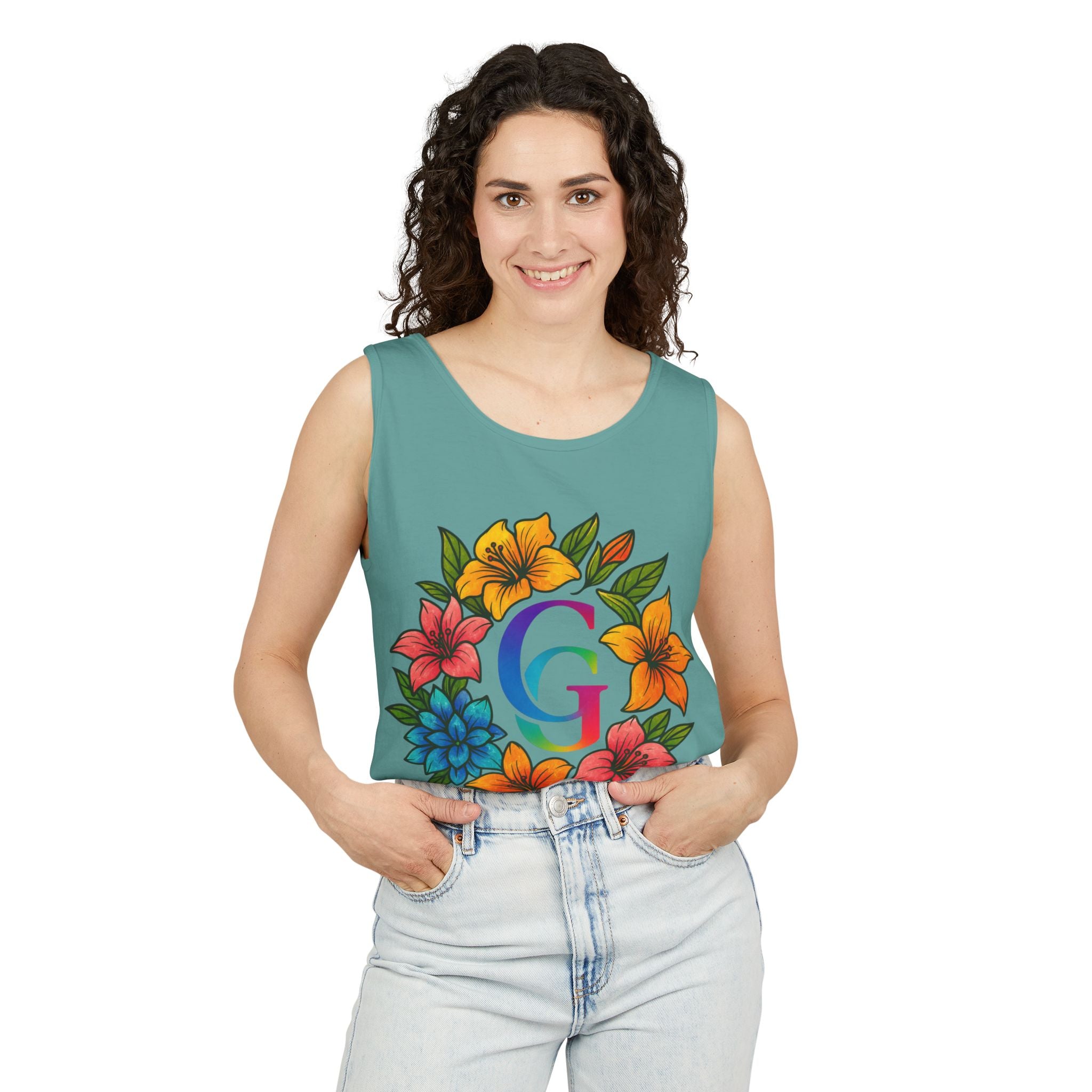 CHUBBA GEAR Floral Monogram Tank Top Tropical Wreath