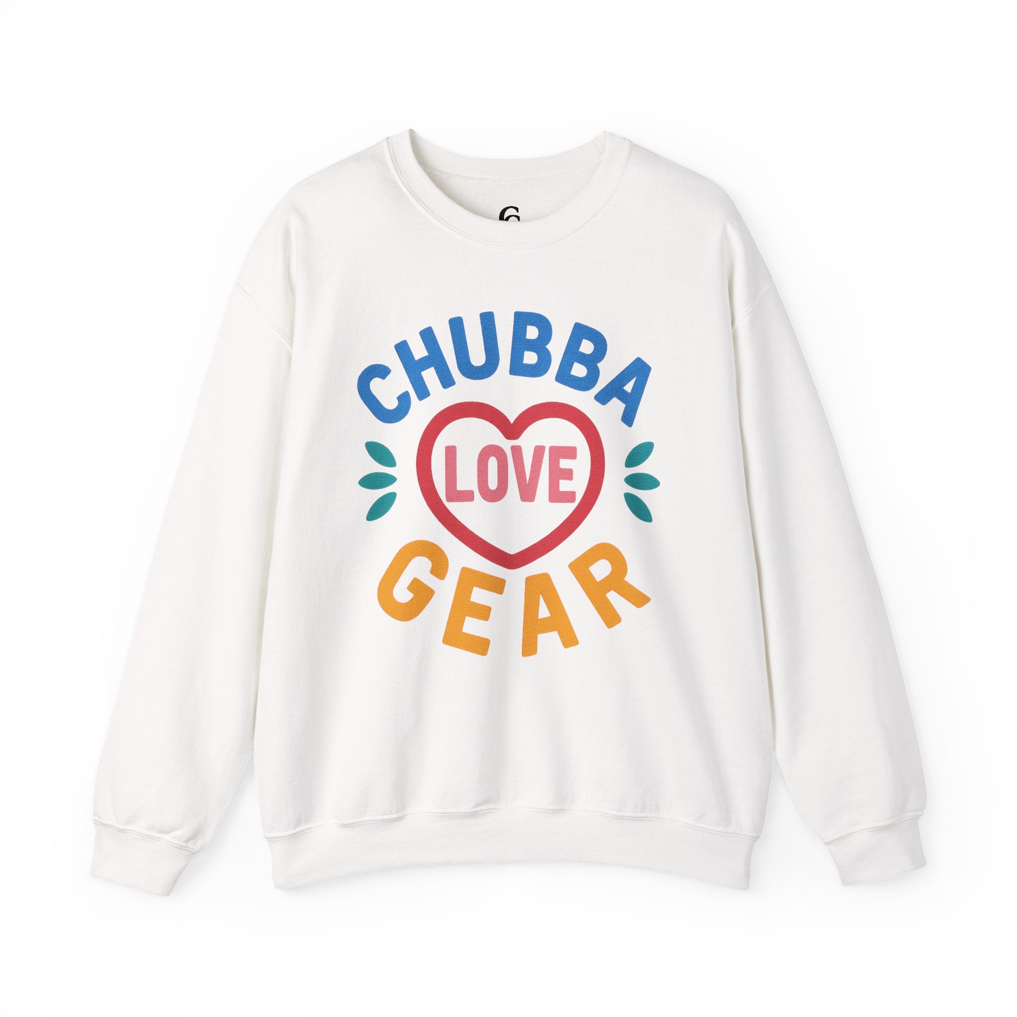 Crewneck Sweatshirt — "Chubba Love Gear" Colorful Heart Graphic