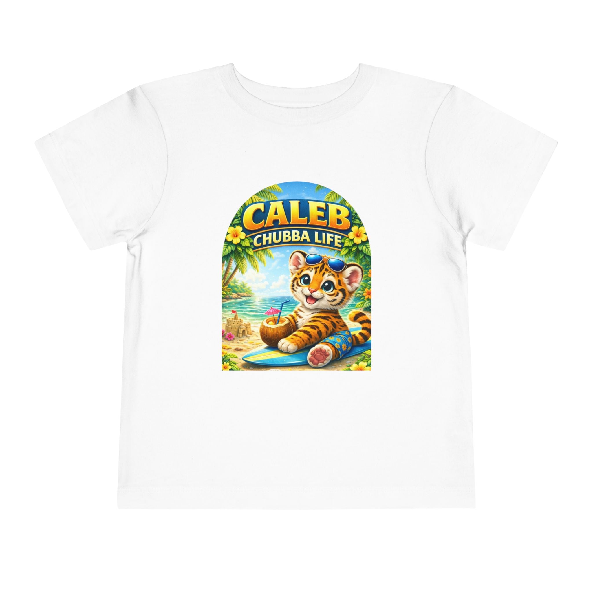 CHUBBA GEAR Caleb Chubba Life Toddler Tee — Cute Surfing Tiger Kids Shirt