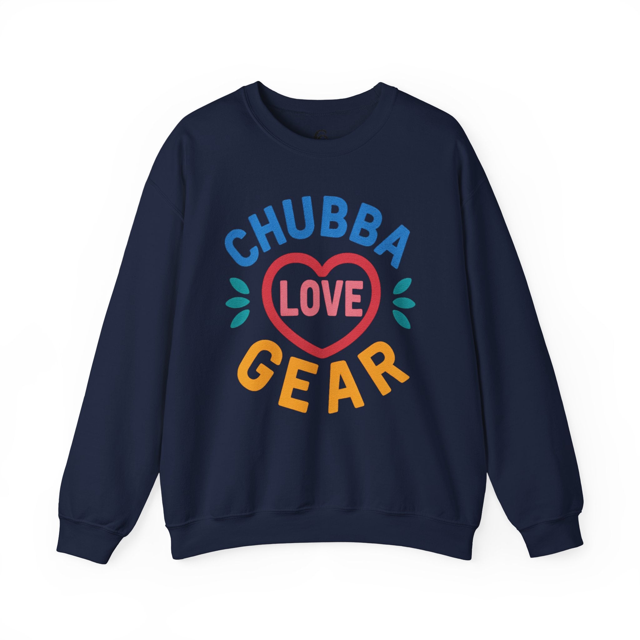 Crewneck Sweatshirt — "Chubba Love Gear" Colorful Heart Graphic