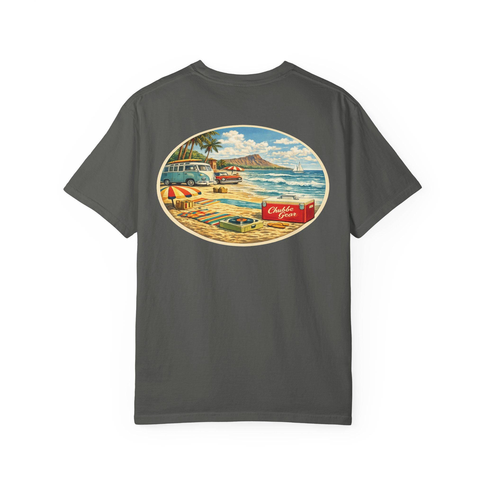 CHUBBA GEAR Vintage Beach T-Shirt – Retro Surf Graphic Tee with 60s Tropical Art