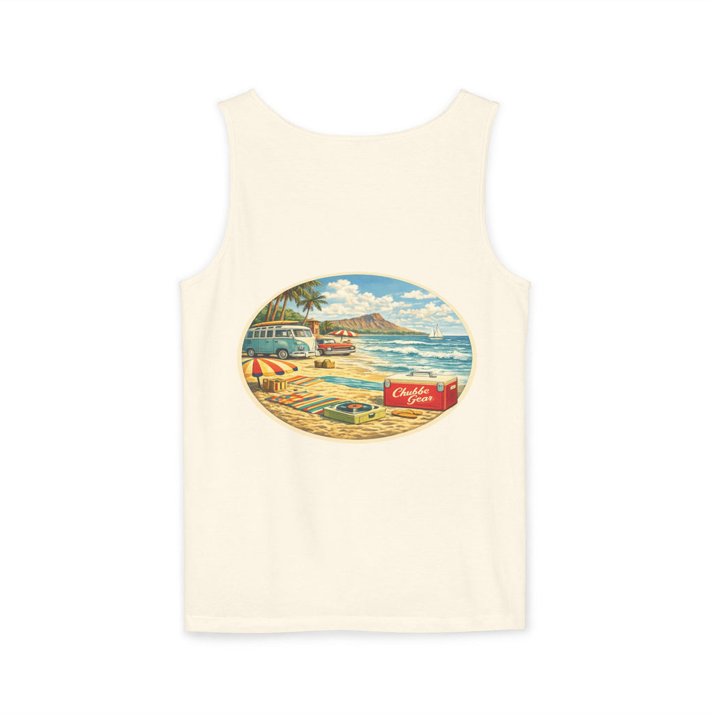 CHUBBA GEAR Vintage Beach Tank Top – Retro 60s Surf Graphic Tropical Summer Shirt