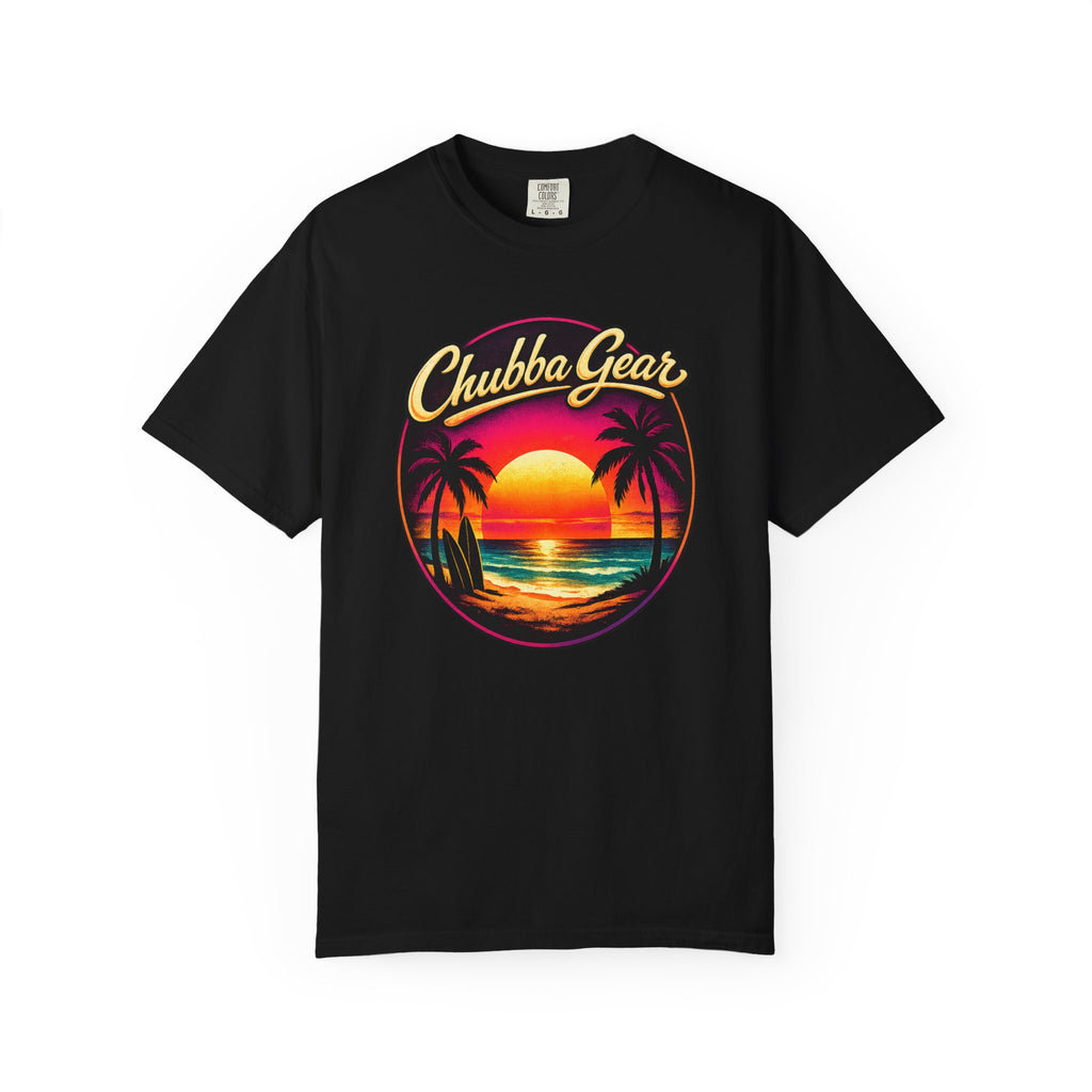 Chubba Gear Retro Sunset Beach T-Shirt | Palm Surf Graphic Tee